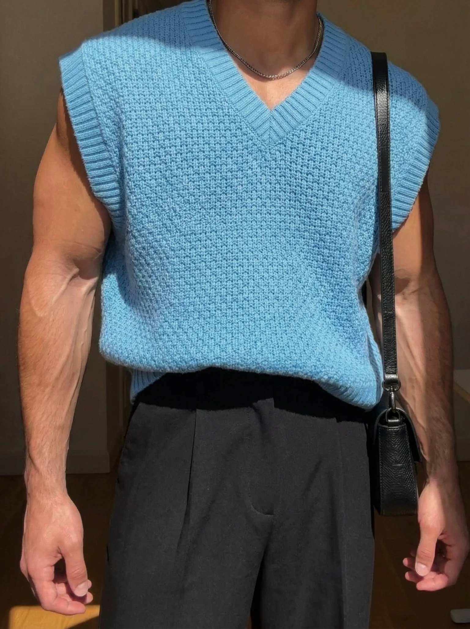 Loose Fit Knotted V Neck Pullunder - Babyblue