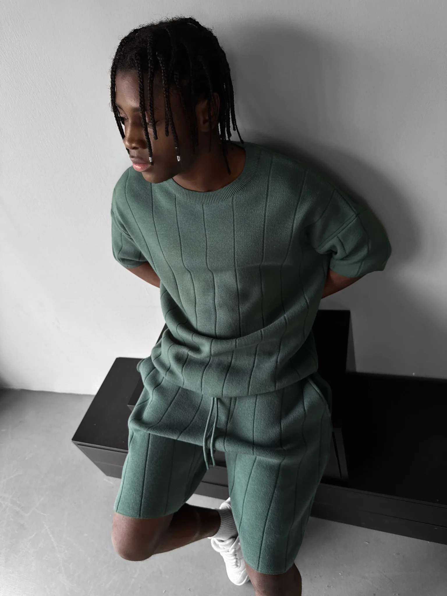 Loose Fit Line Knit Shorts - Petrol - Image 5