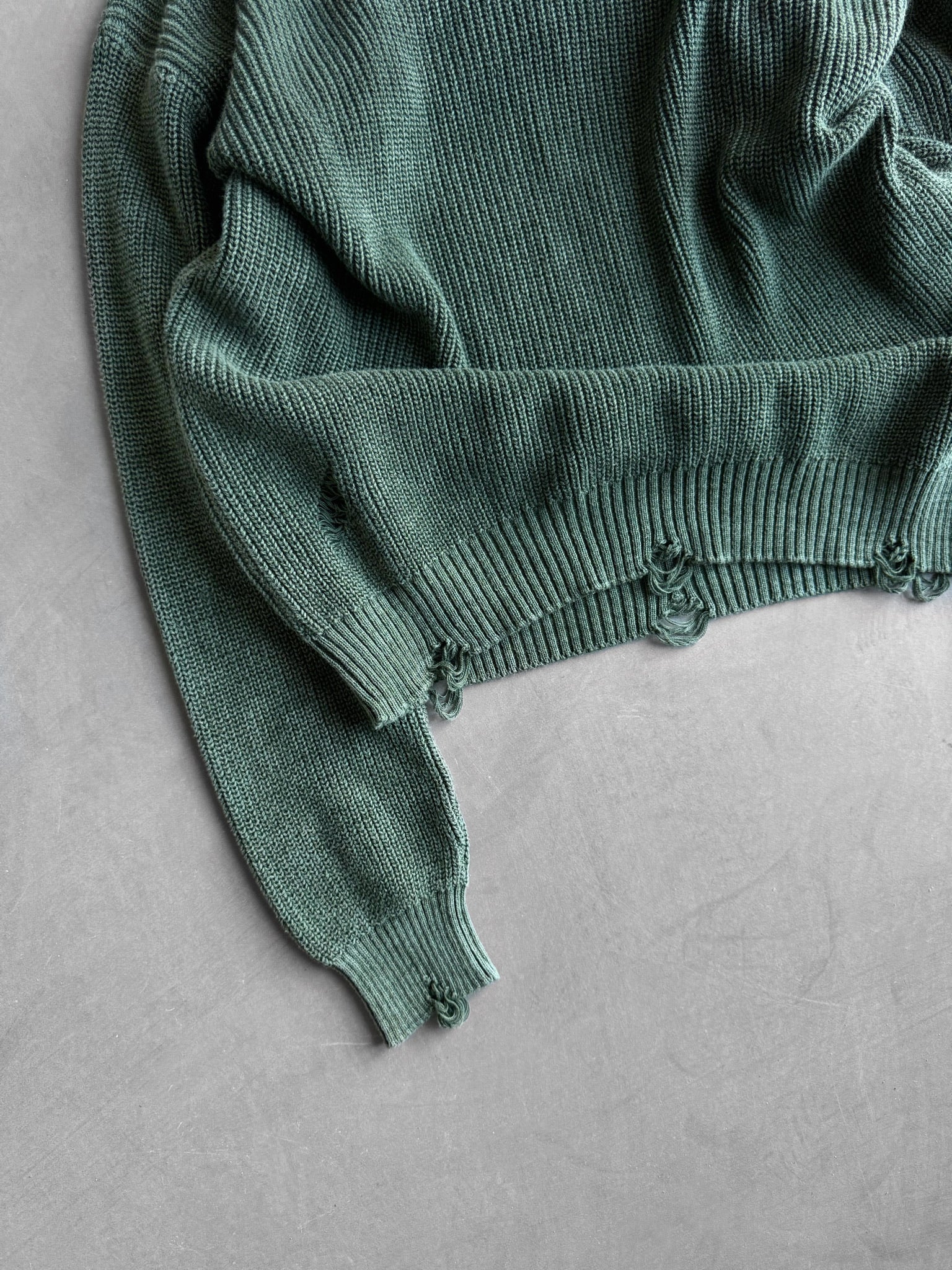 Loose Fit Knit Torn Sweater - Khaki - Image 4