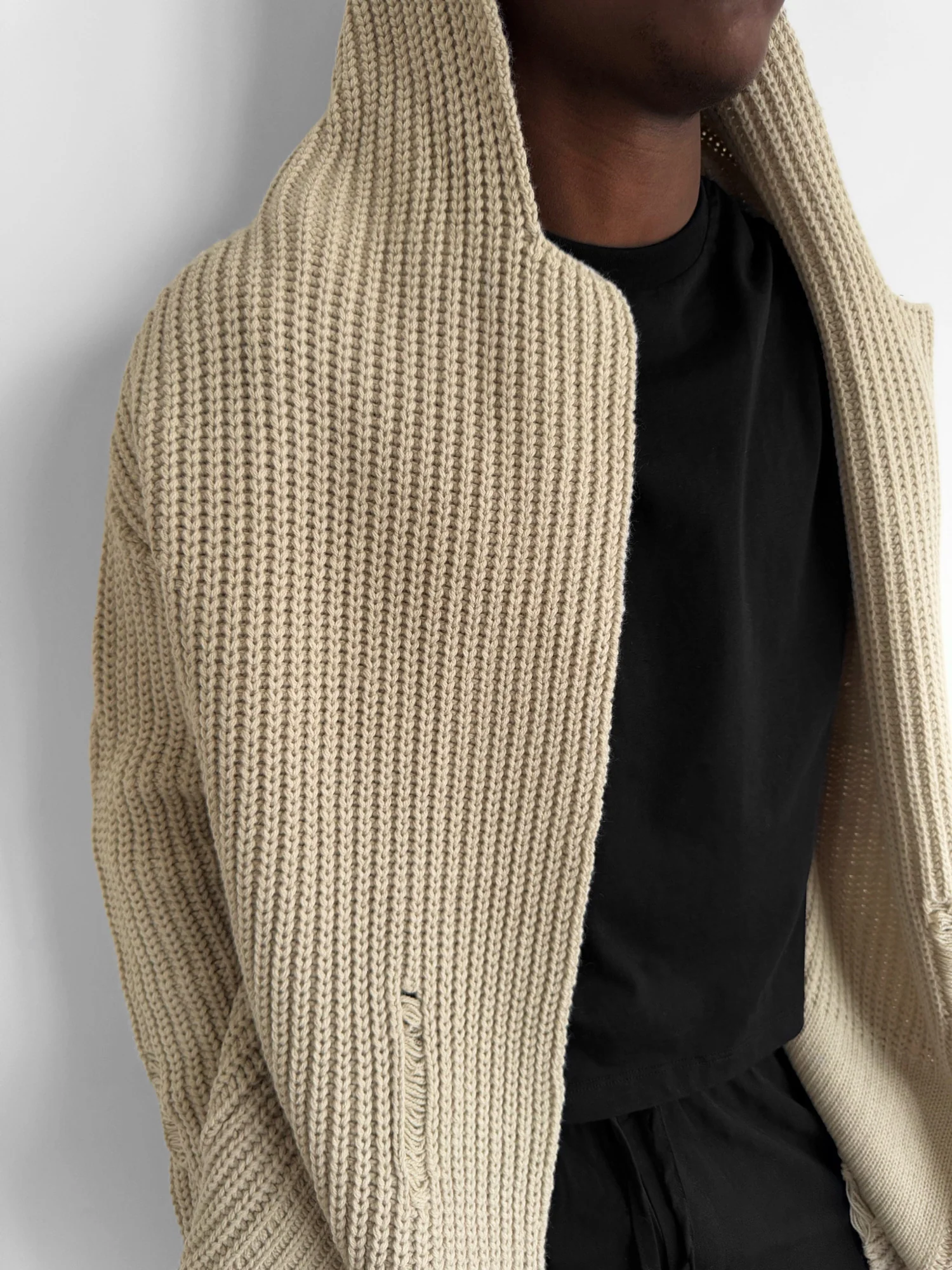 Loose Fit Long Knit Cardigan - Stone - Image 2