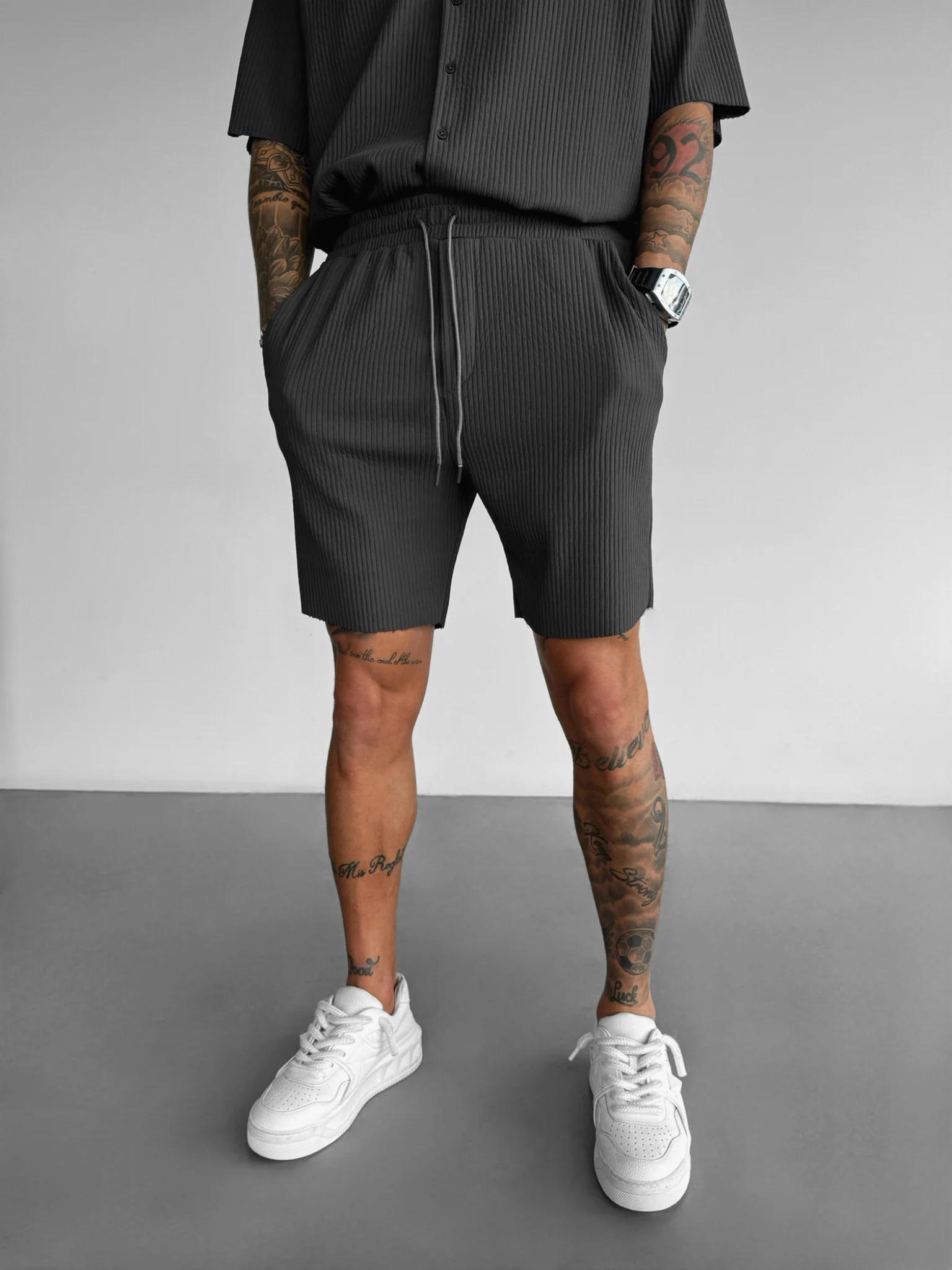 Loose Fit Ribbed Shorts - Anthracite - Image 3