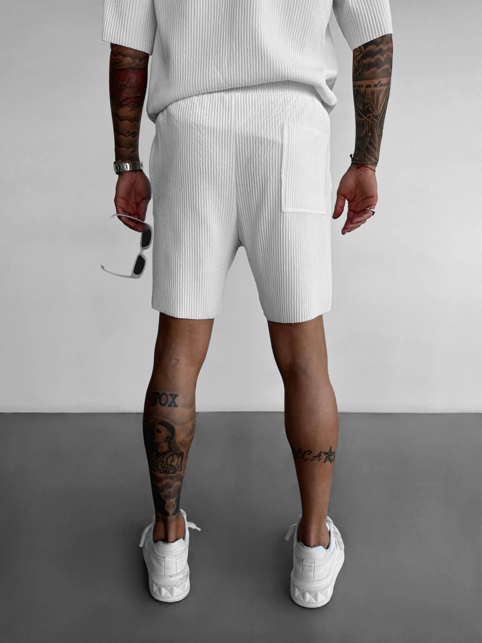 Loose Fit Ribbed Shorts - White - Image 3