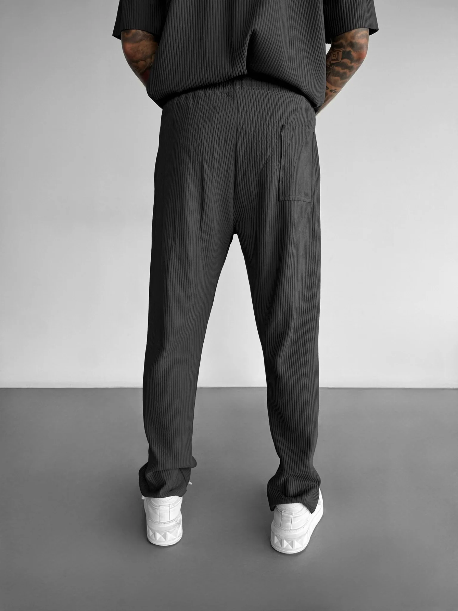 Loose Fit Ribbed Trousers - Anthracite - Image 3