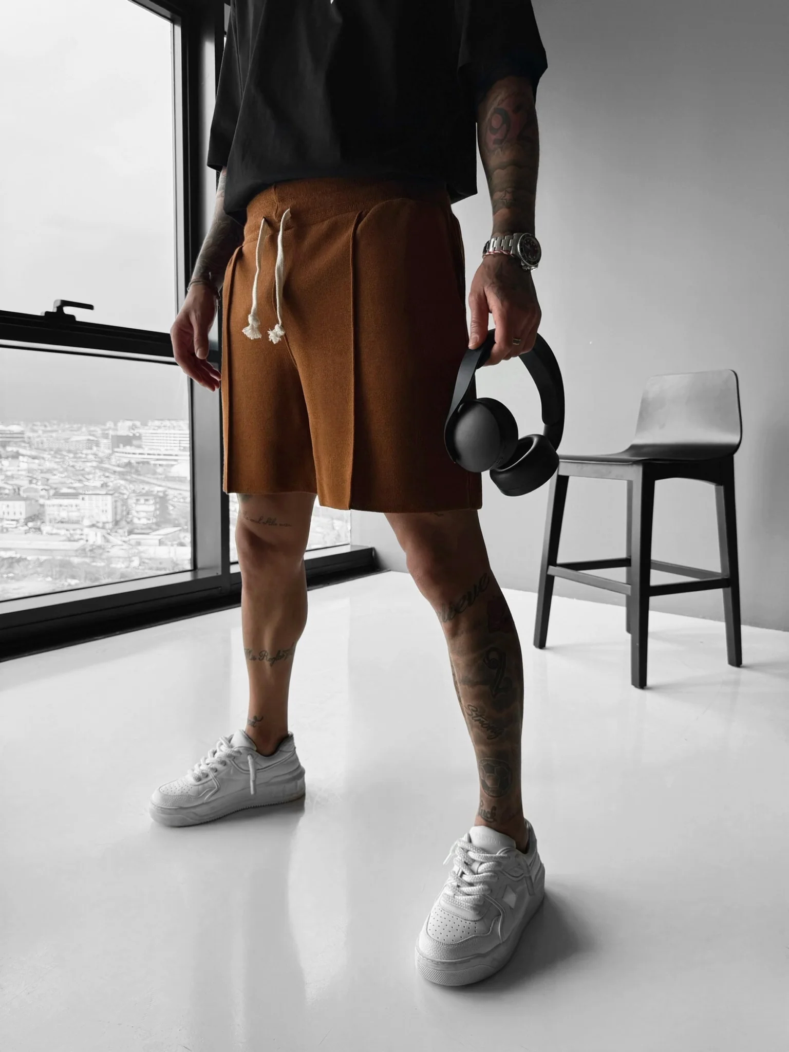 Loose Fit Seam Shorts - Brown - Image 4