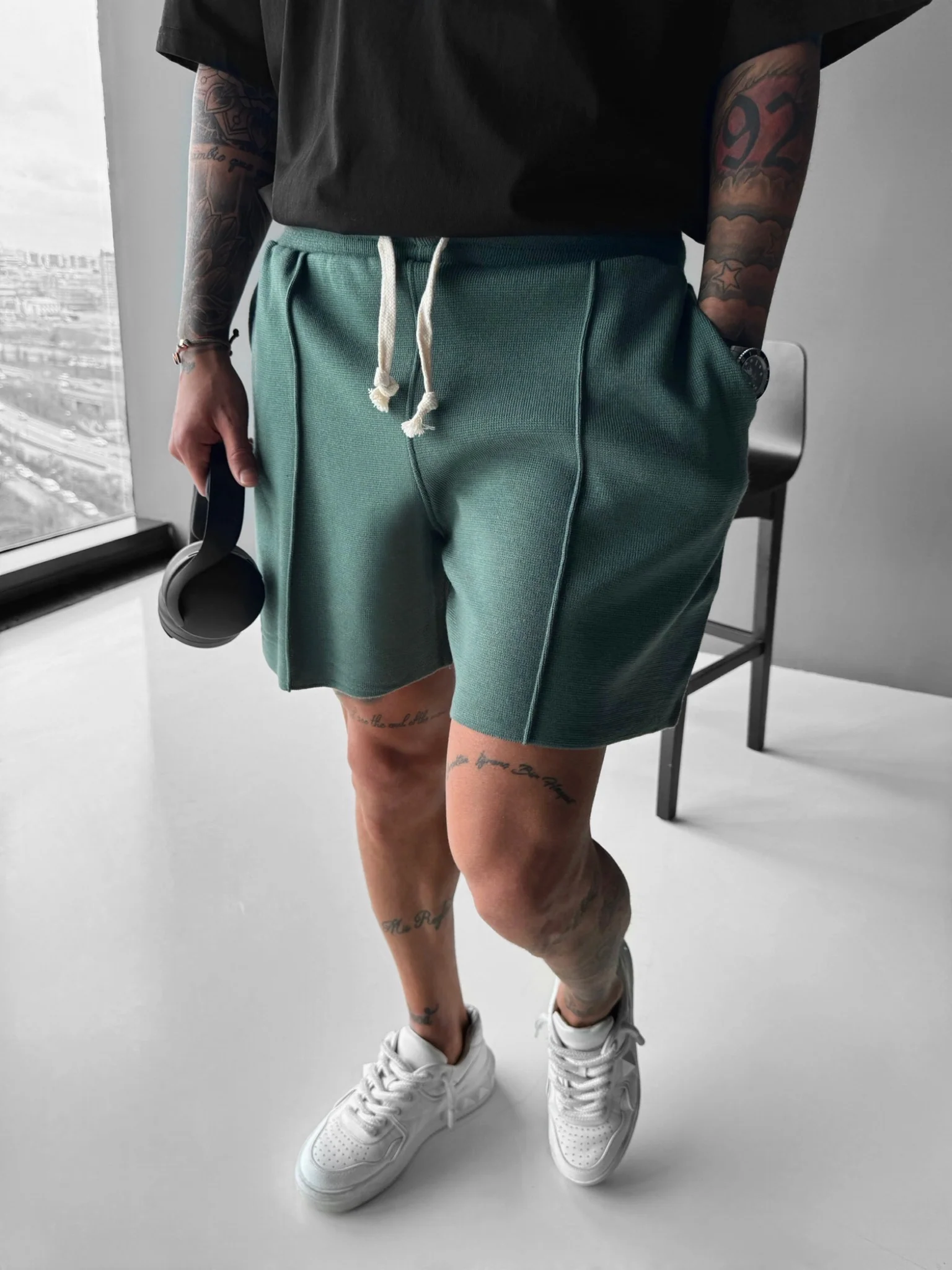 Loose Fit Seam Shorts - Petrol - Image 3