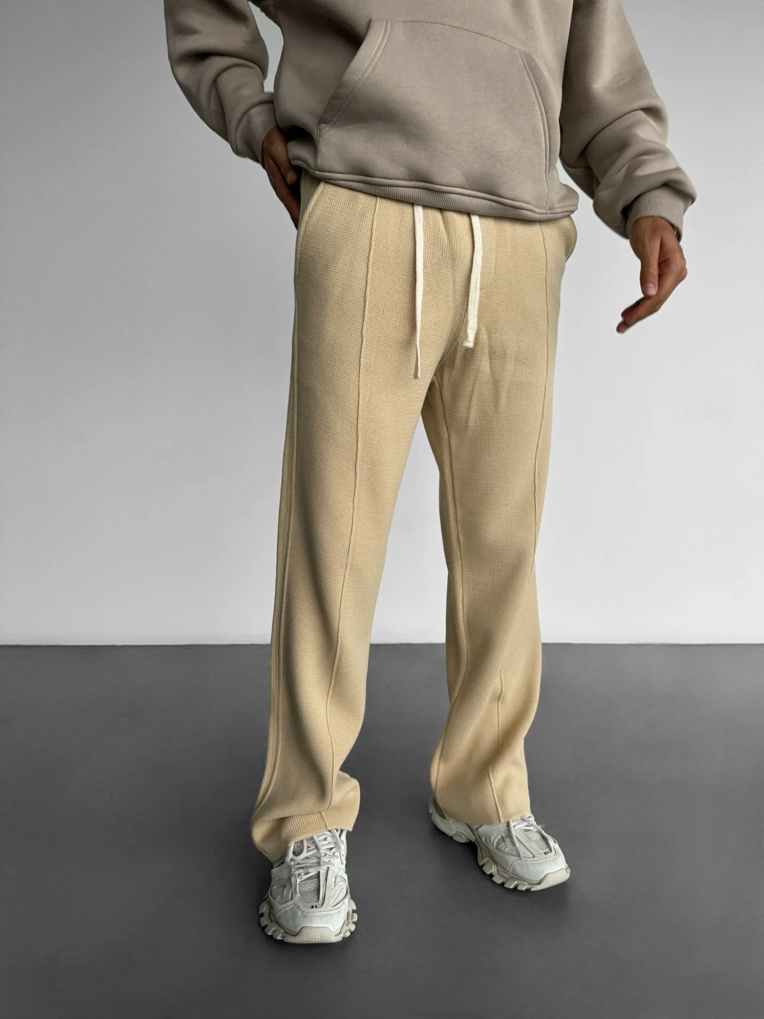Loose Fit Seam Trousers - Beige - Image 2