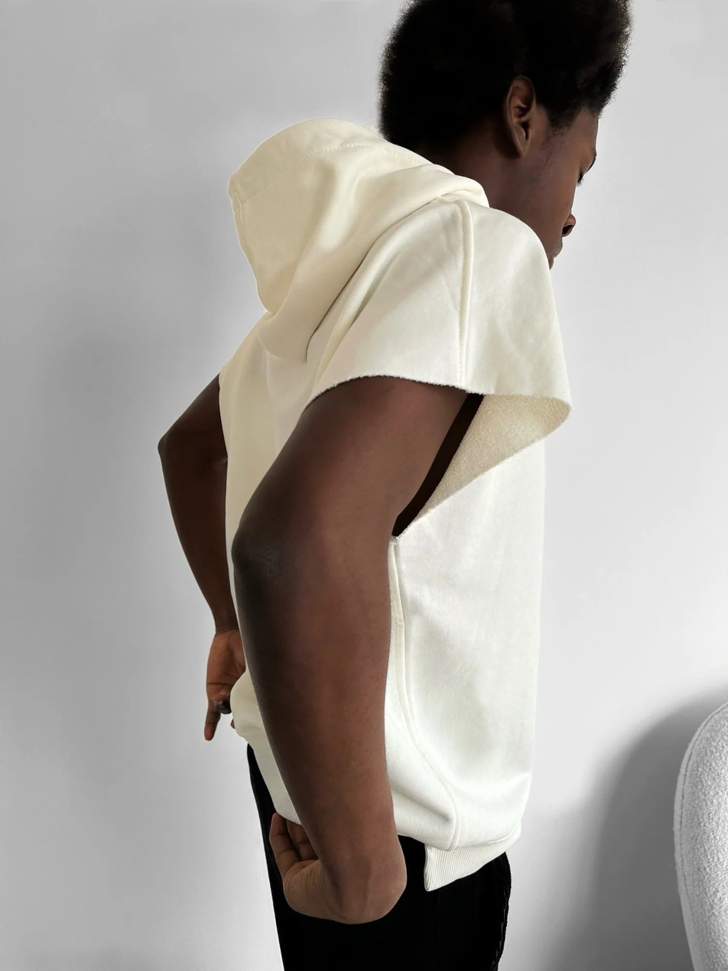 Loose Fit Sleeveless Hoodie - Ecru - Image 2