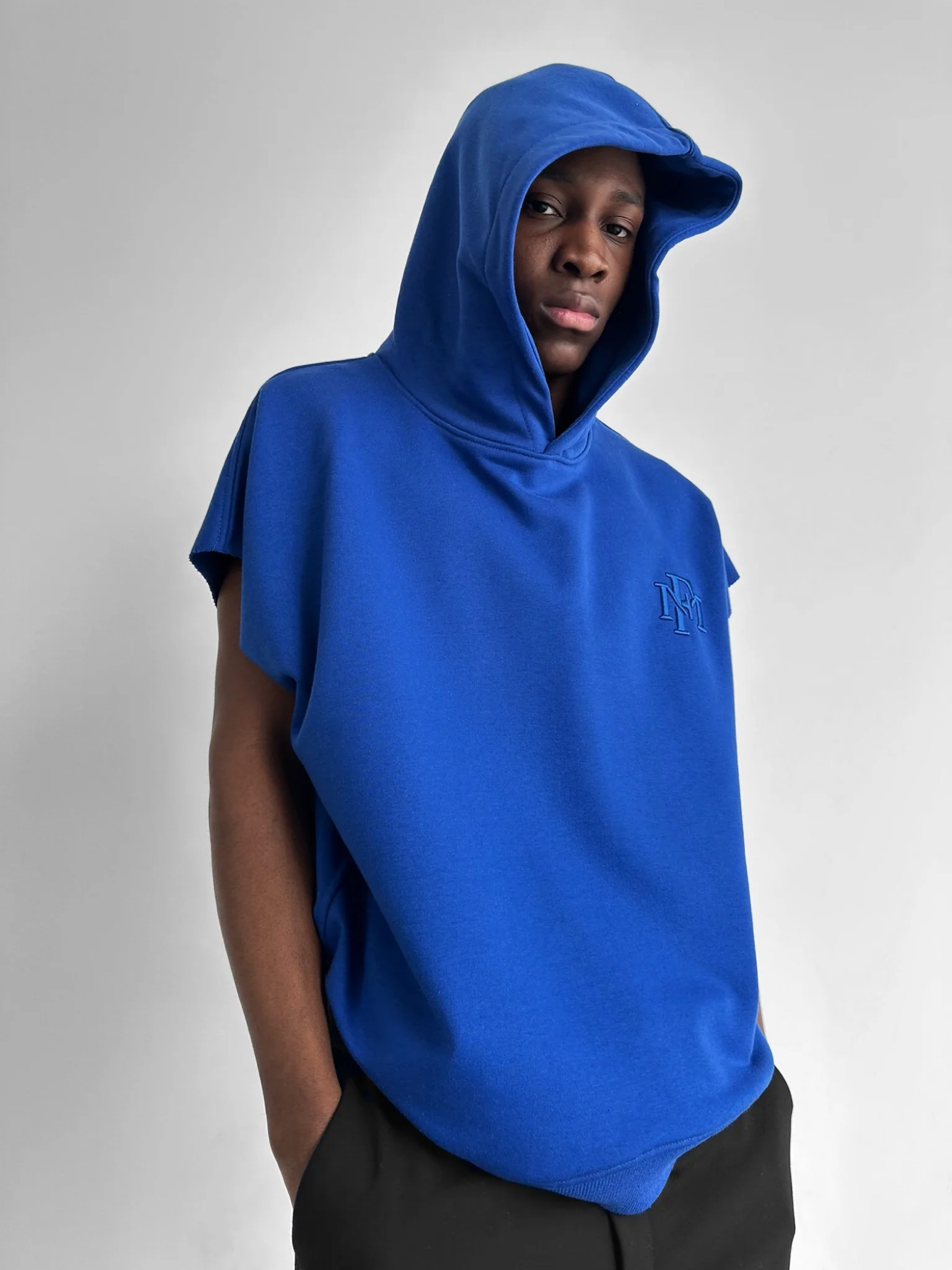 Loose Fit Sleeveless Hoodie - Neon Blue - Image 2