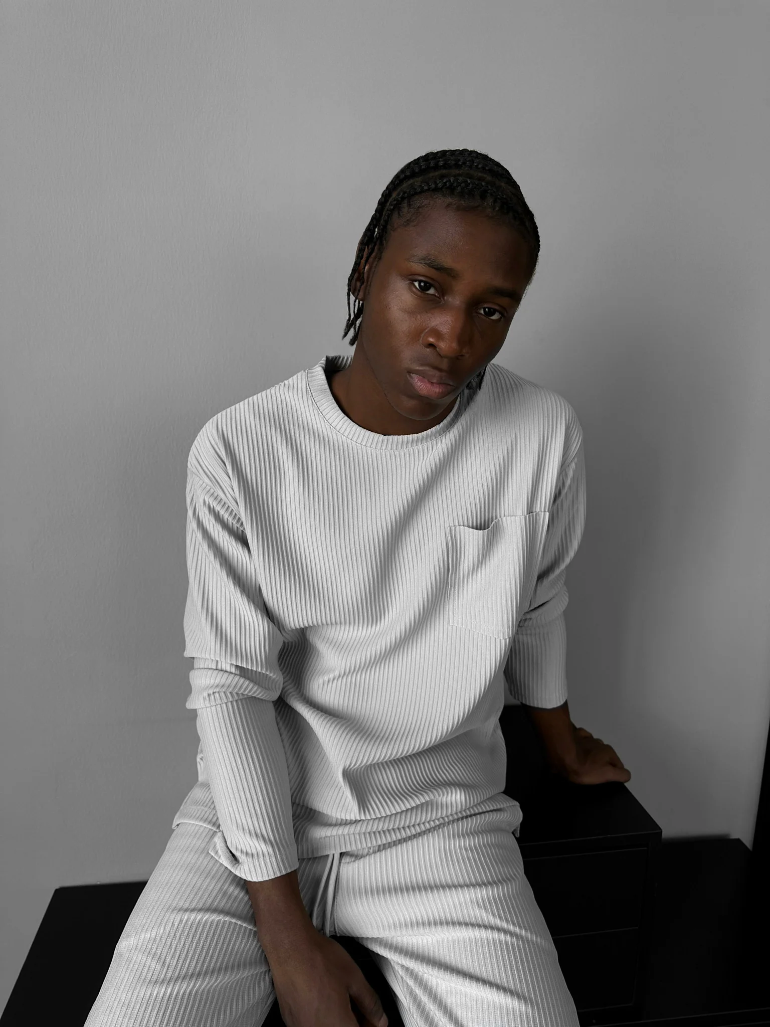 Loose Fit Striped Pocket Sweatshirt - Grey - Image 2