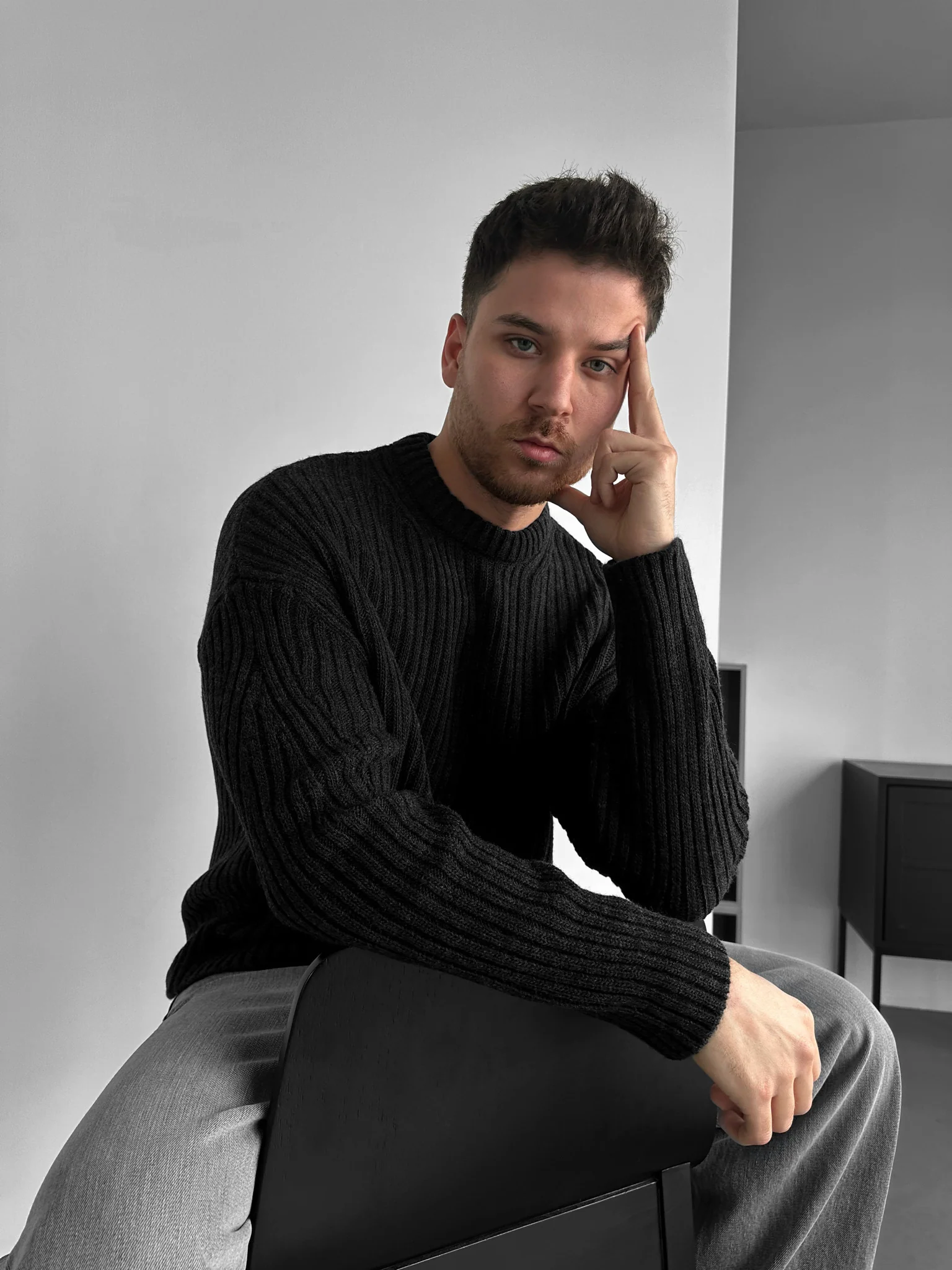Loose Fit Striped Structure Pullover - Anthracite