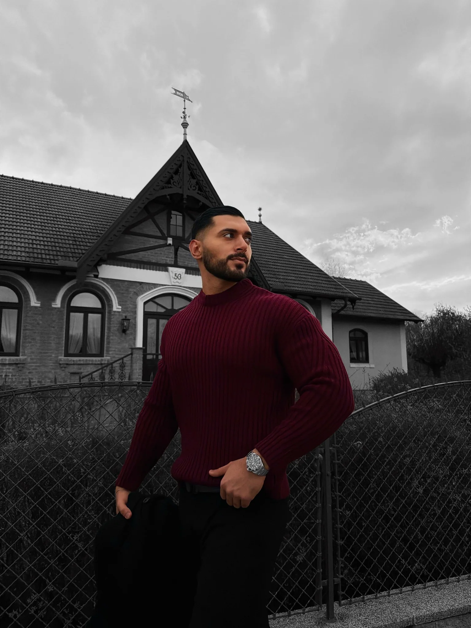 Loose Fit Striped Structure Pullover - Bordeaux - Image 2