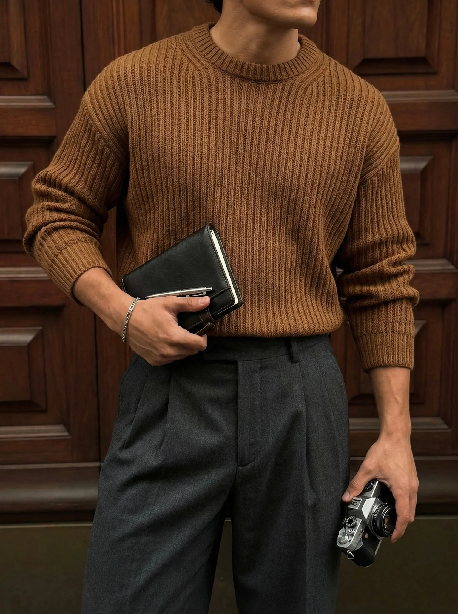 Loose Fit Striped Structure Pullover - Capuccino