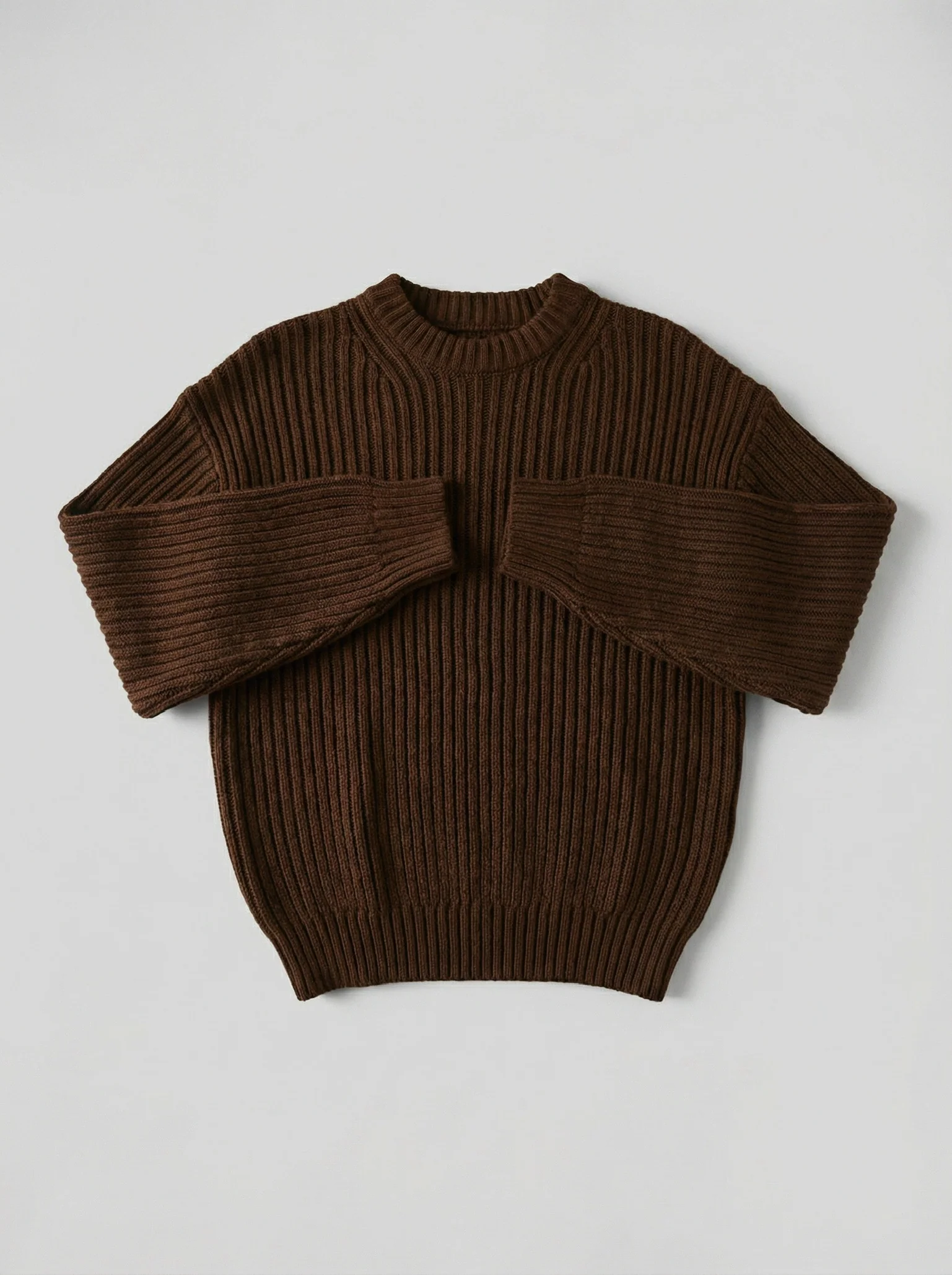 Loose Fit Striped Structure Pullover - Dark Brown - Image 3