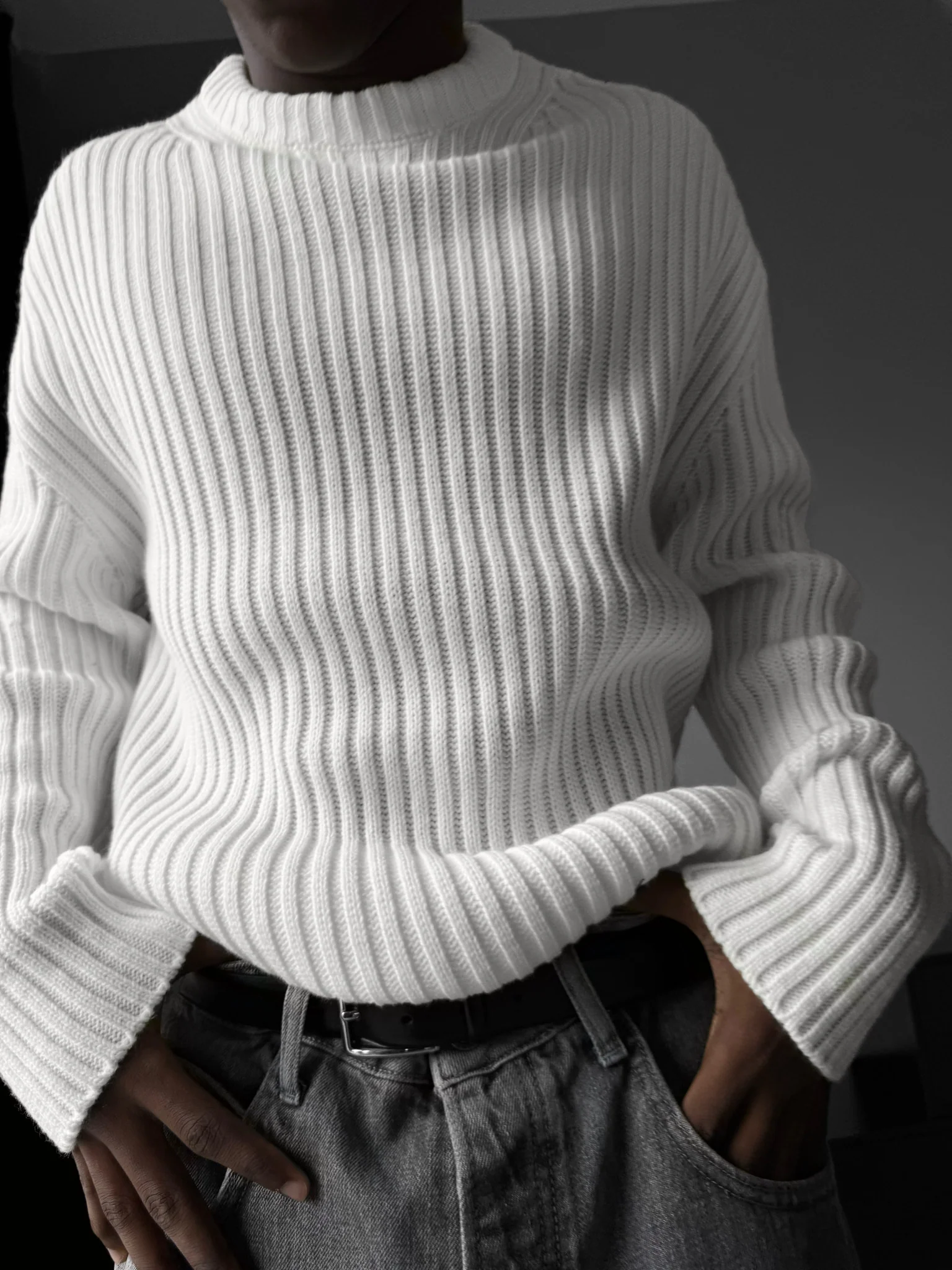 Loose Fit Striped Structure Pullover - Ecru - Image 3