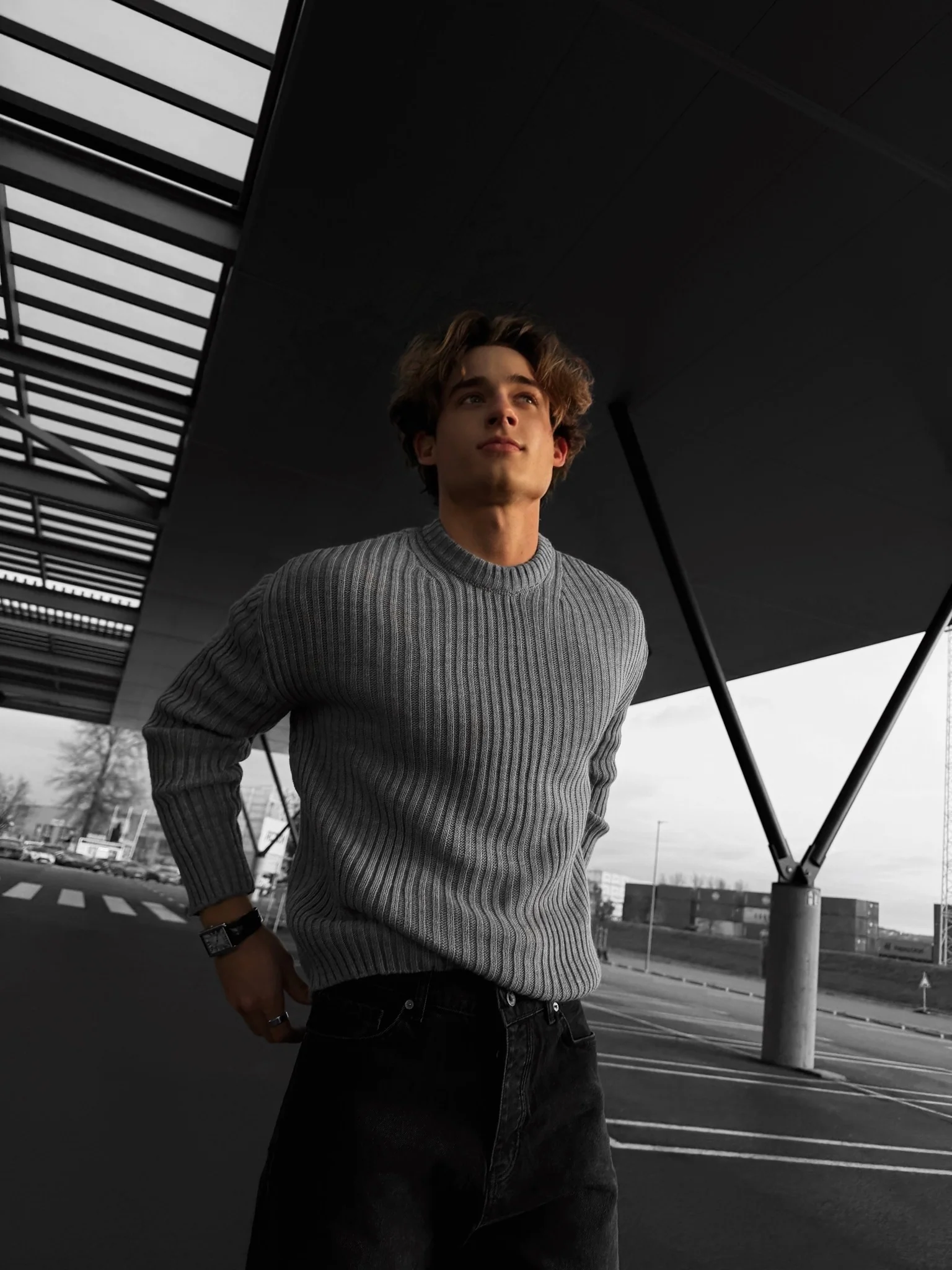 Loose Fit Striped Structure Pullover - Grey - Image 2