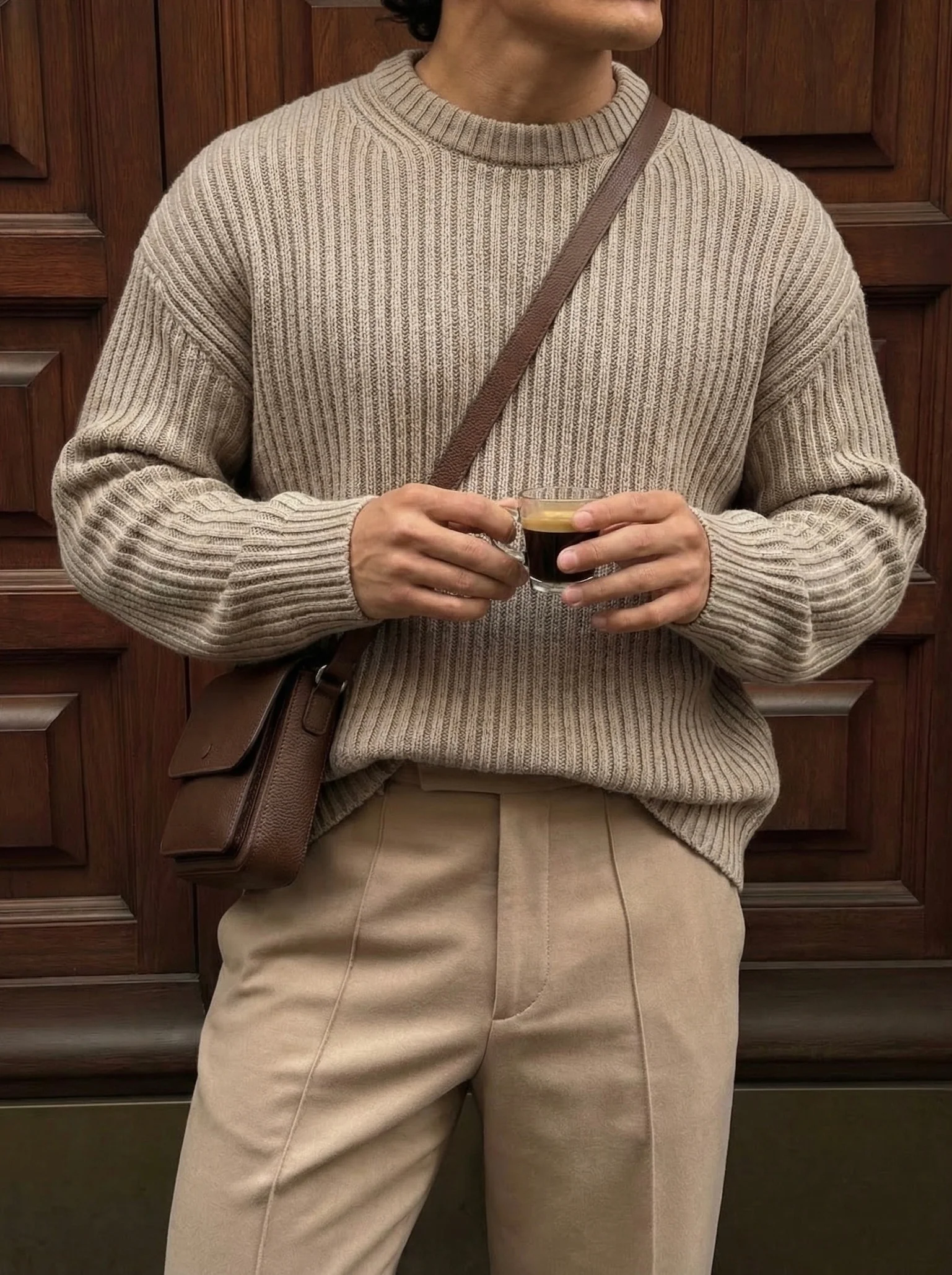 Loose Fit Striped Structure Pullover - Simply Taupe