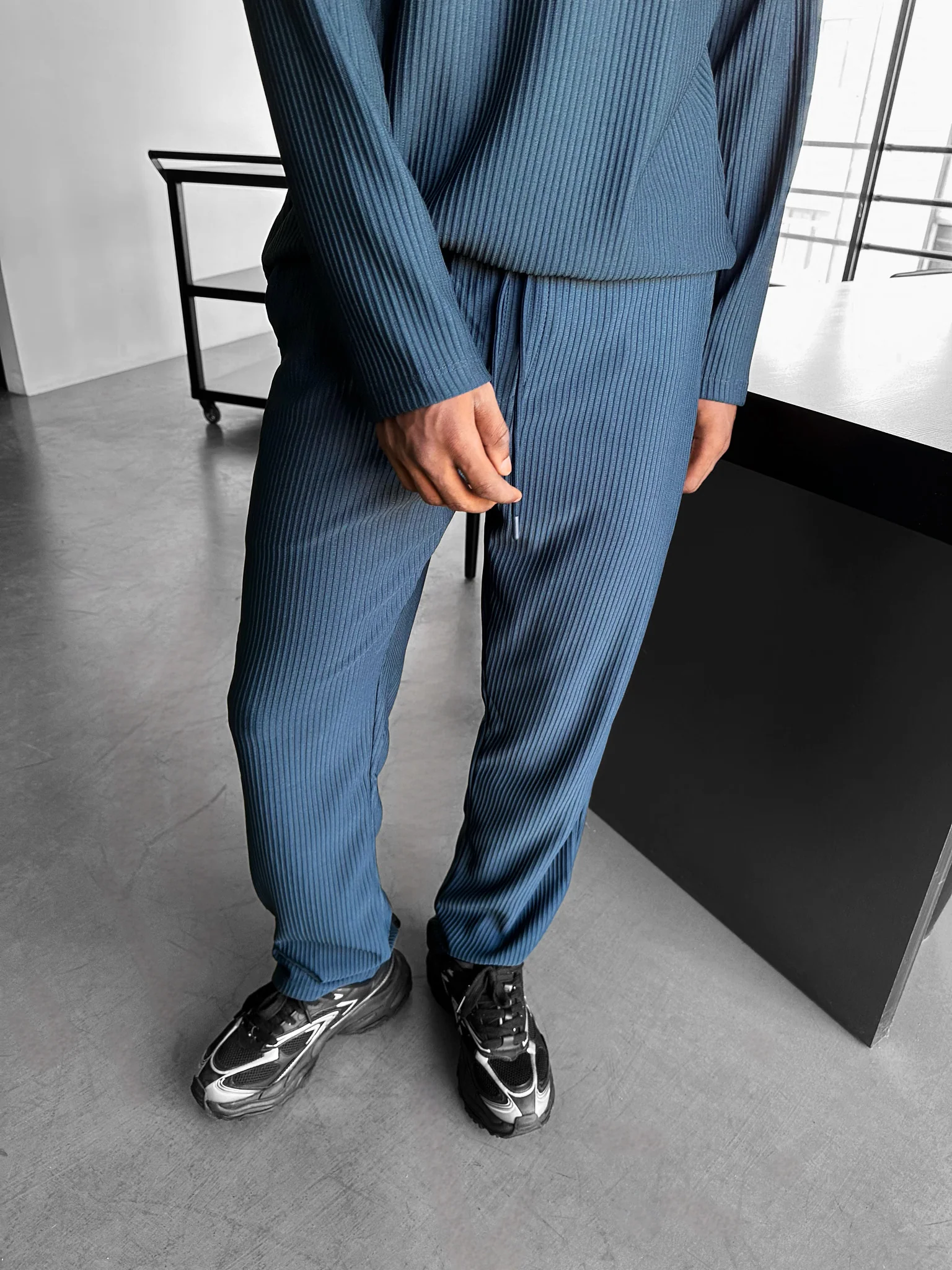 Loose Fit Striped Trousers - Petrol