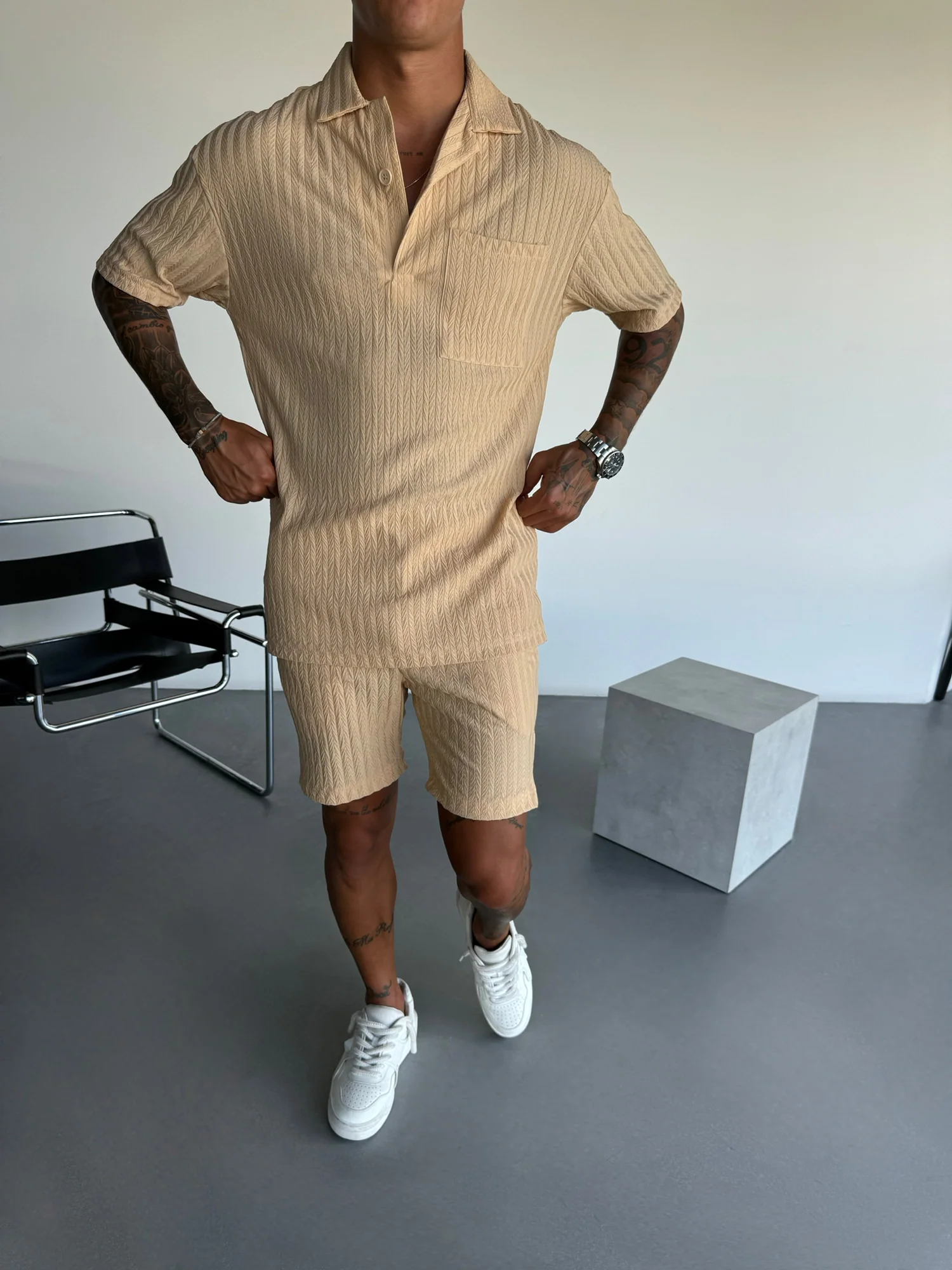 Loose Fit Structured Shorts - Almond Buff - Image 2