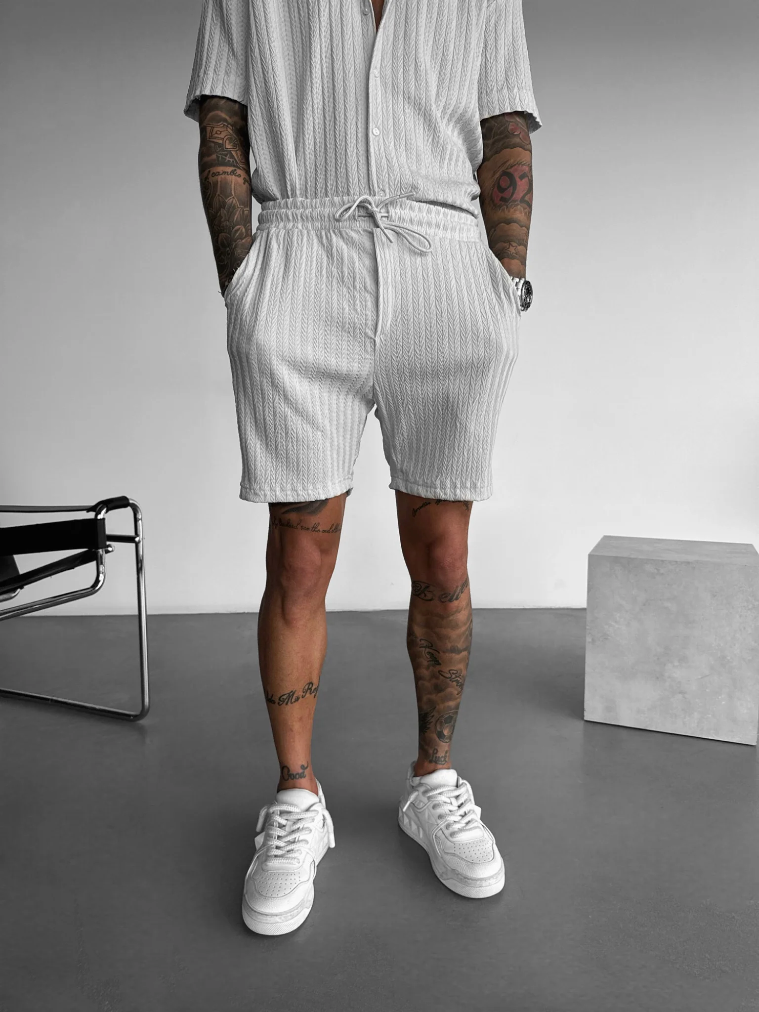 Loose Fit Structured Shorts - Grey - Image 3