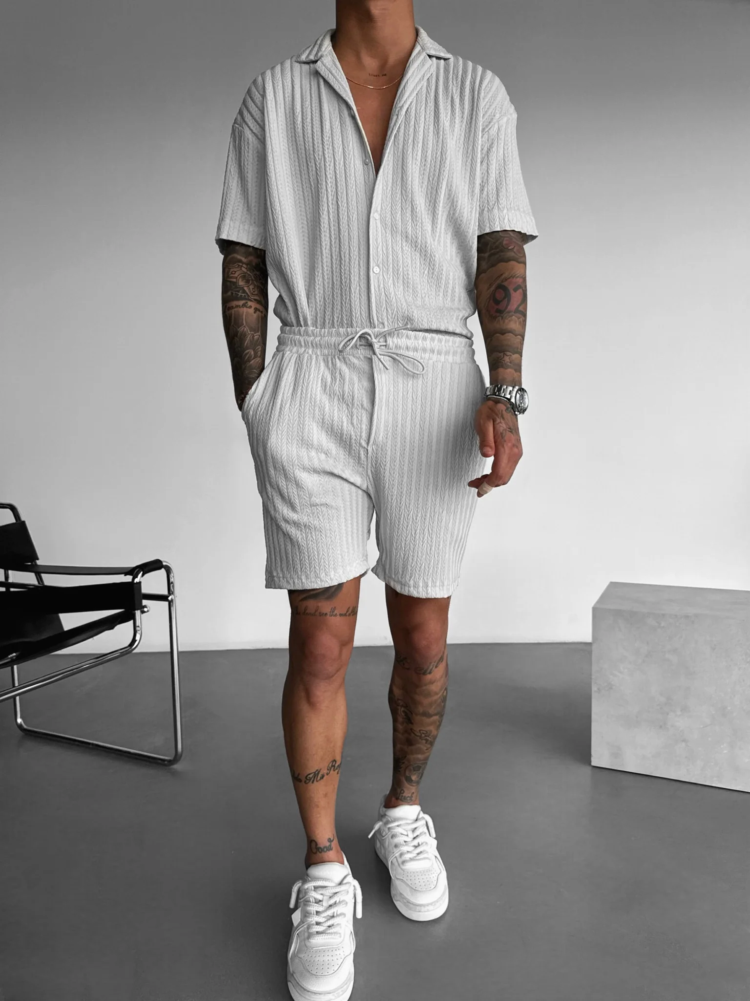Loose Fit Structured Shorts - Grey - Image 4