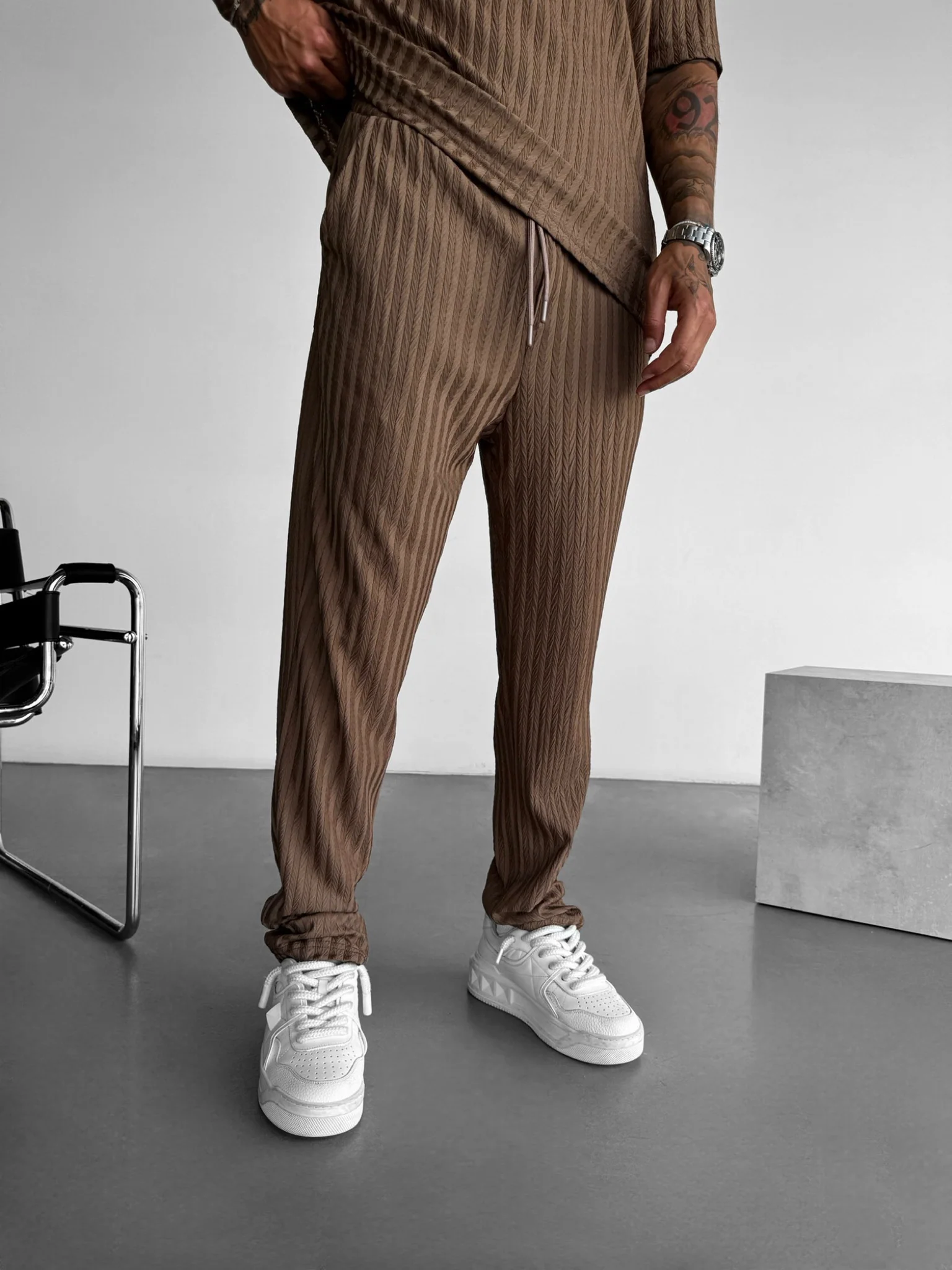 Loose Fit Structured Trousers - Cappucino - Image 3