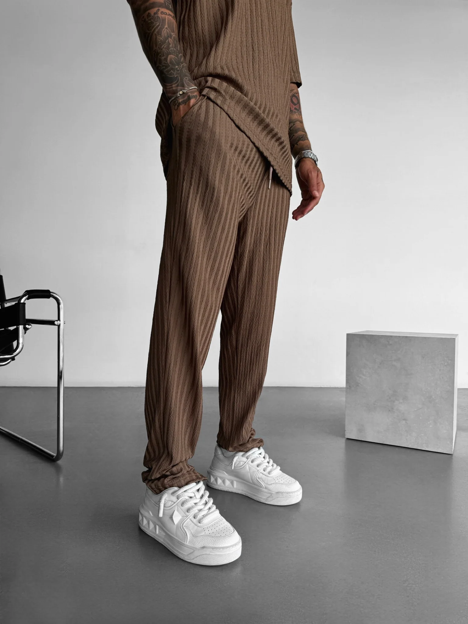 Loose Fit Structured Trousers - Cappucino - Image 4