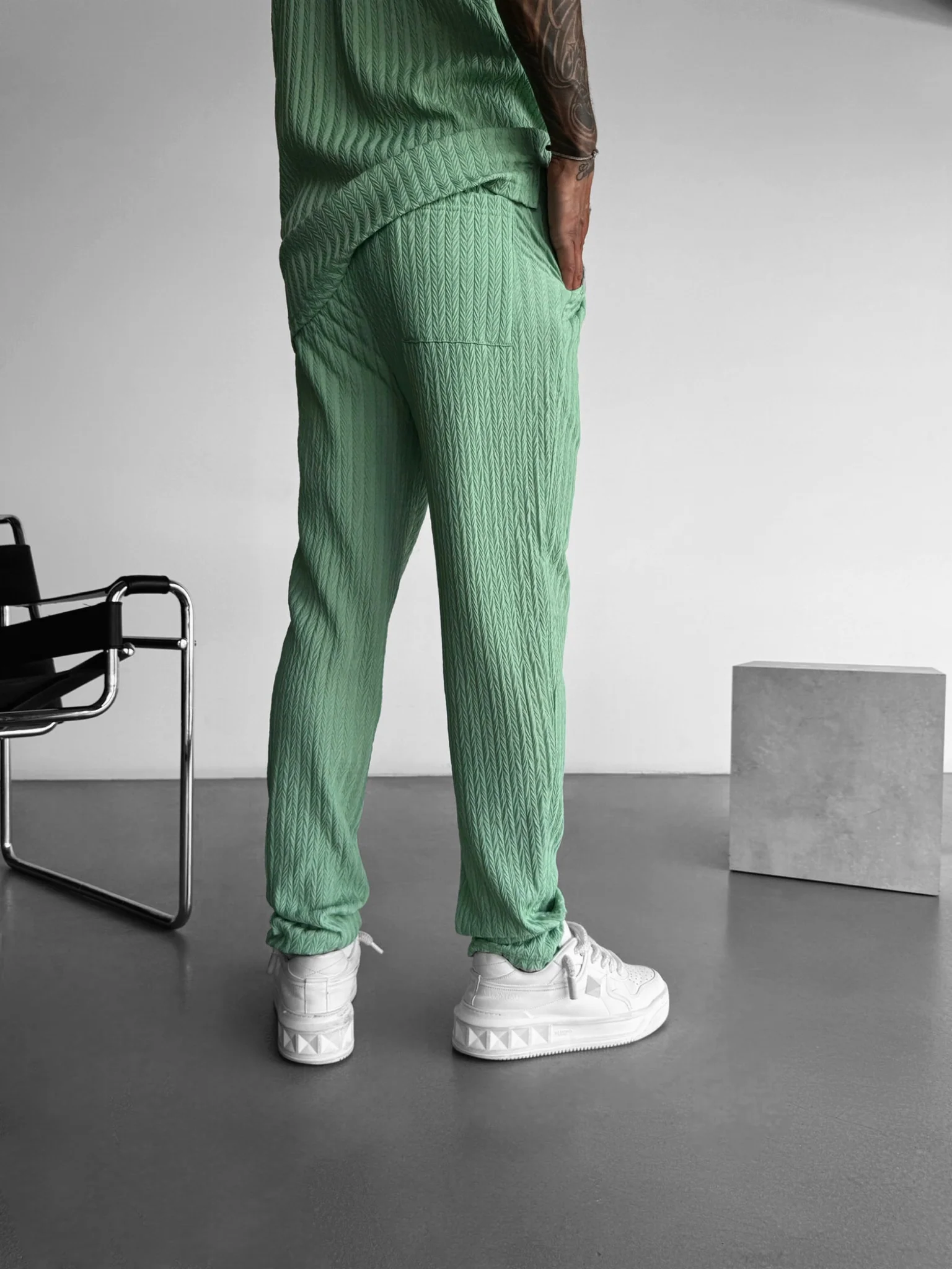 Loose Fit Structured Trousers - Quiet Green - Image 3