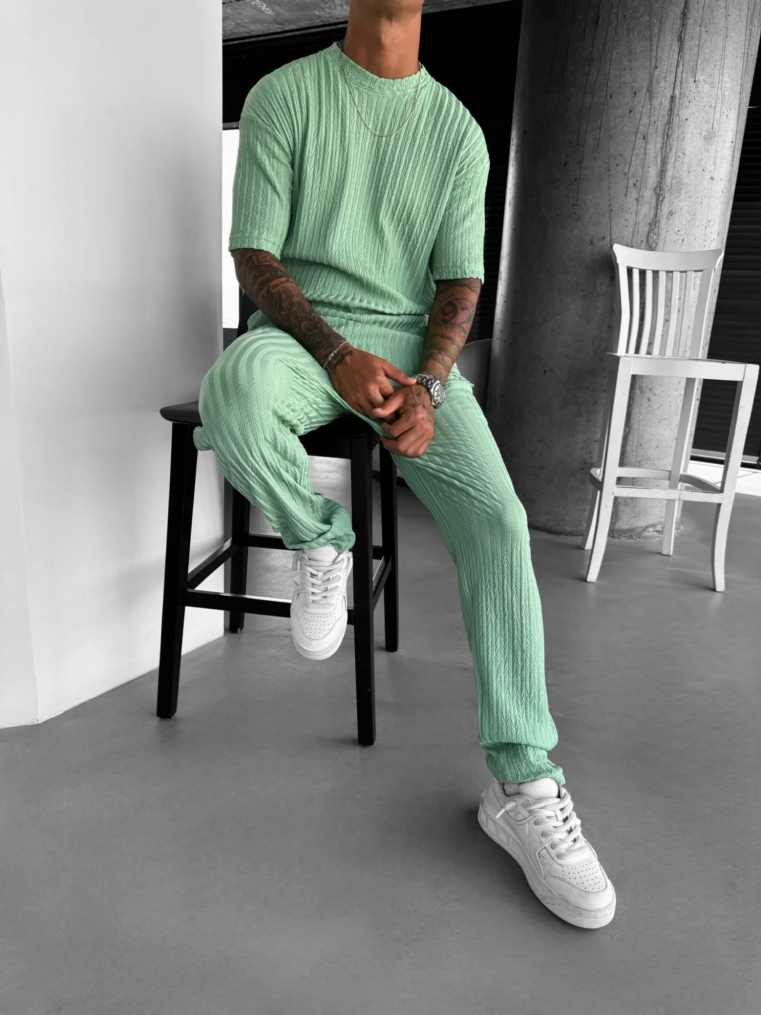 Loose Fit Structured Trousers - Quiet Green - Image 4