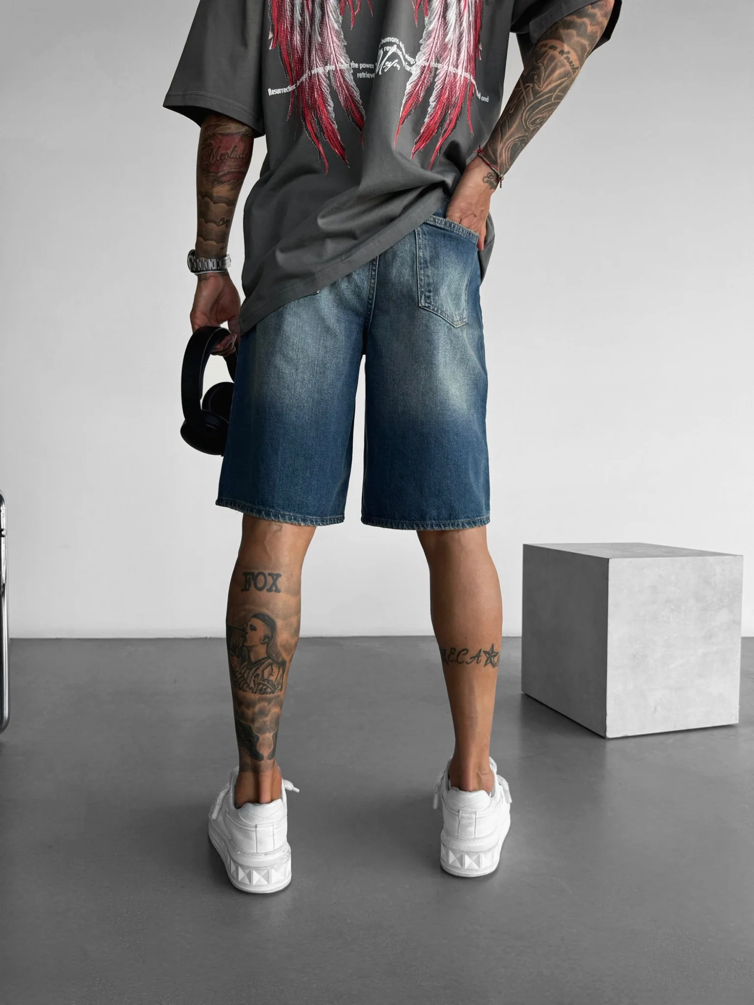 Loose Fit Washed Shorts - Blue - Image 4