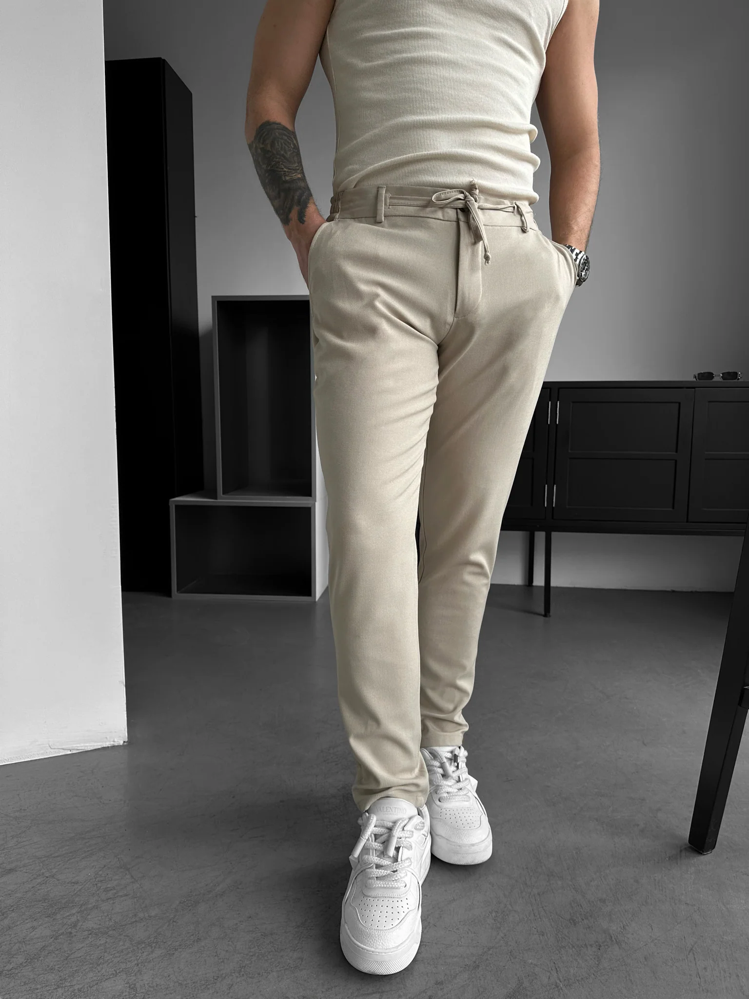 Modern Cut Casual Trousers - Beige