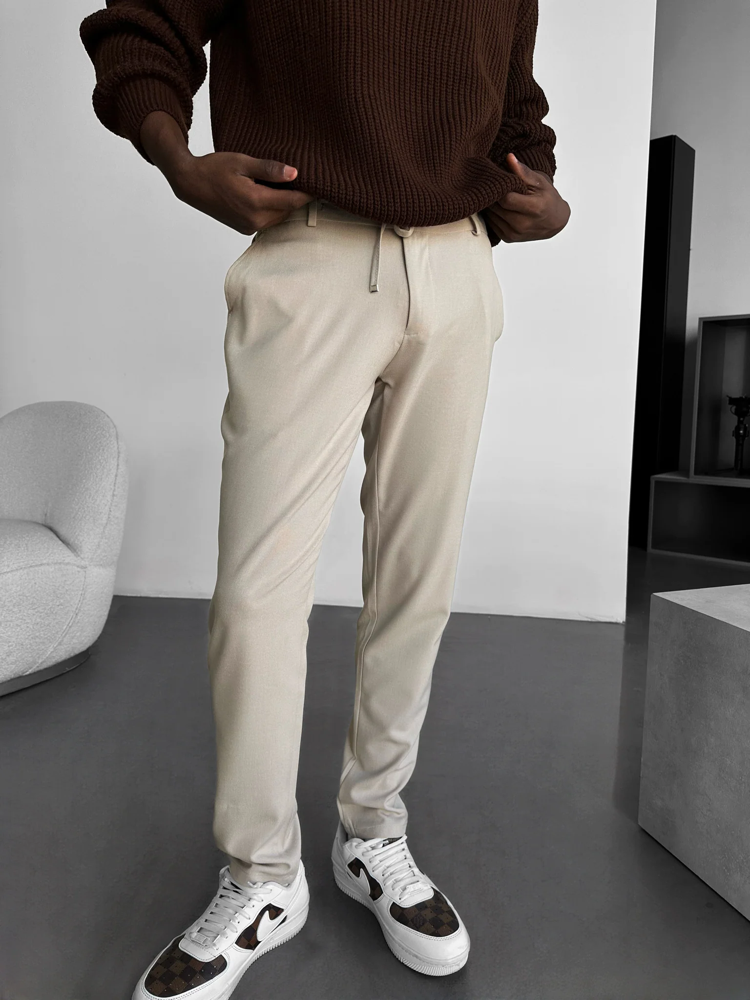 Modern Cut Casual Trousers - Beige - Image 3