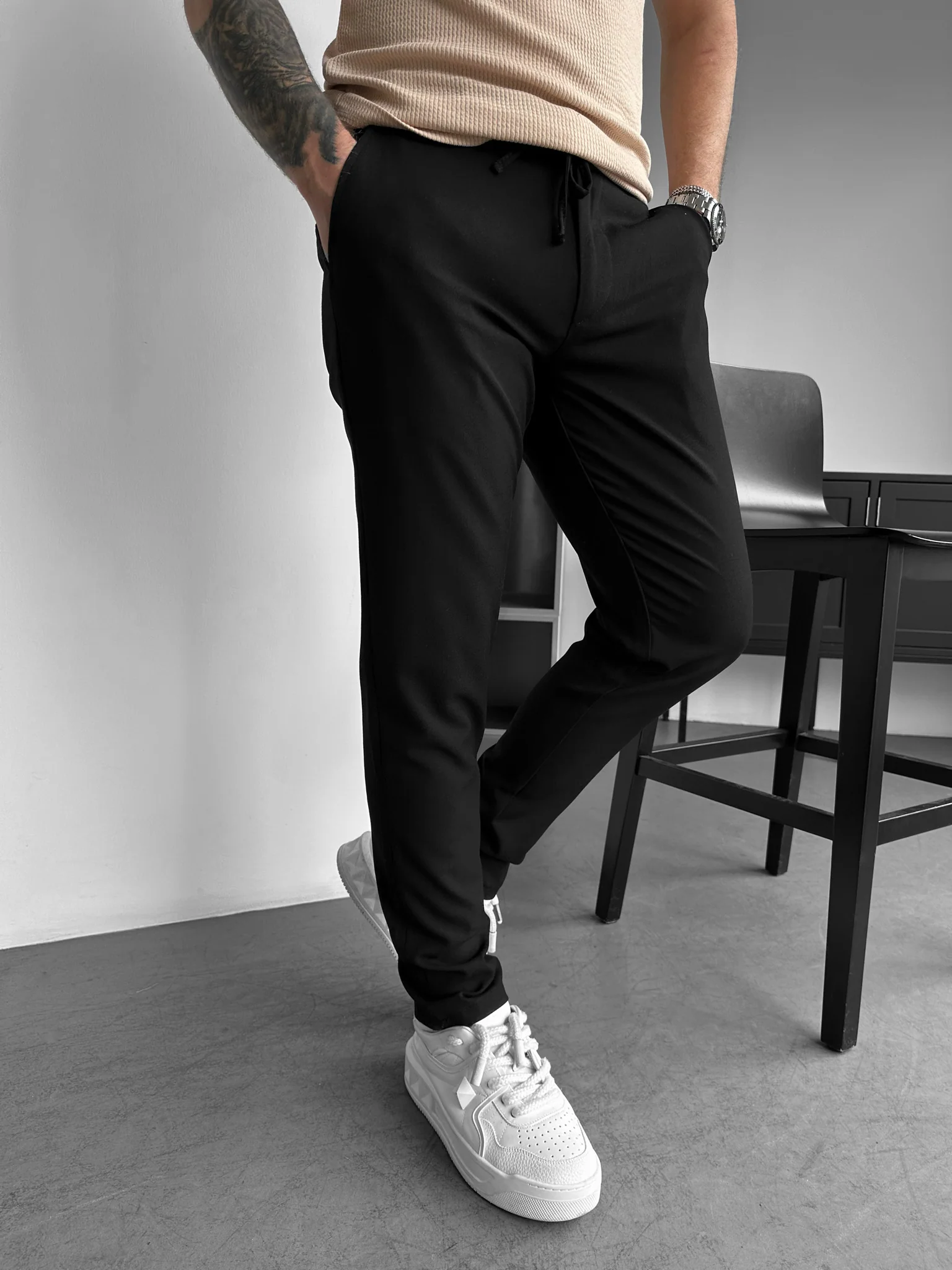 Modern Cut Casual Trousers - Black