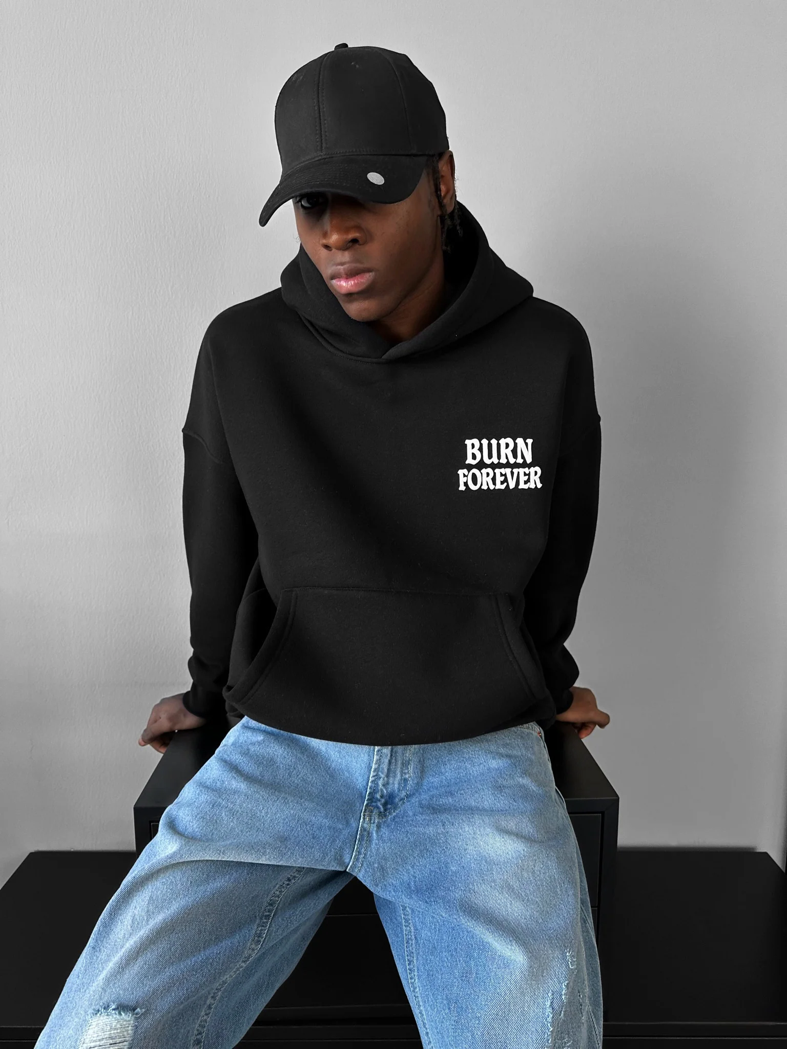 Oversize “Burn Forever” Hoodie - Black - Image 4