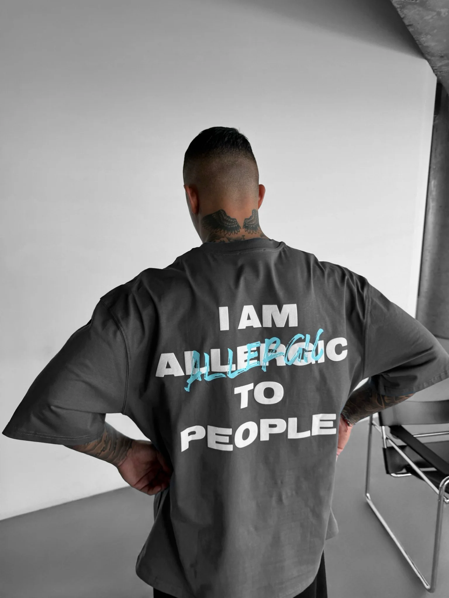 Oversize Allergic T-Shirt - Anthracite and Blue - Image 3
