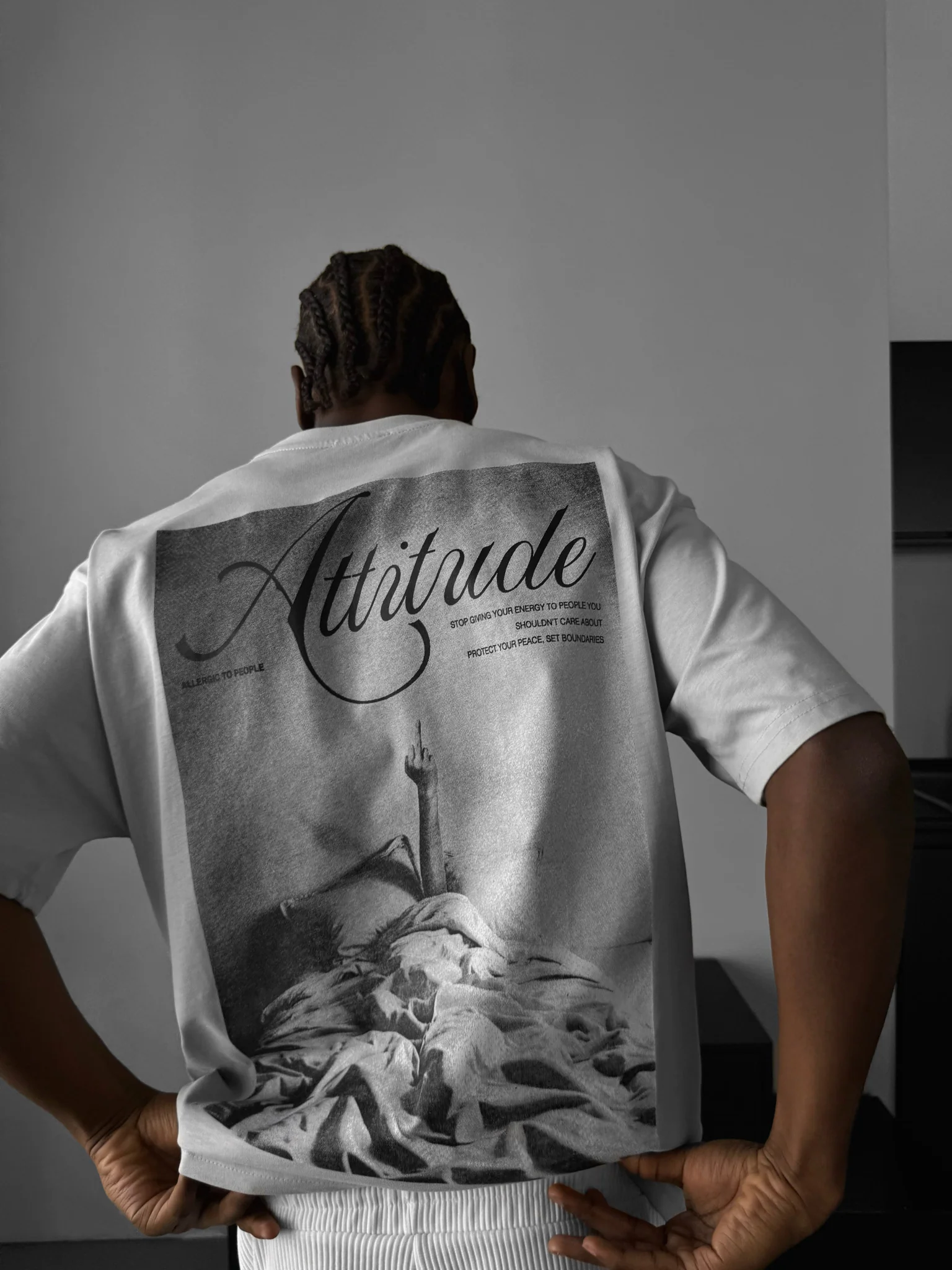 Oversize 'Attitude' T-Shirt - Grey