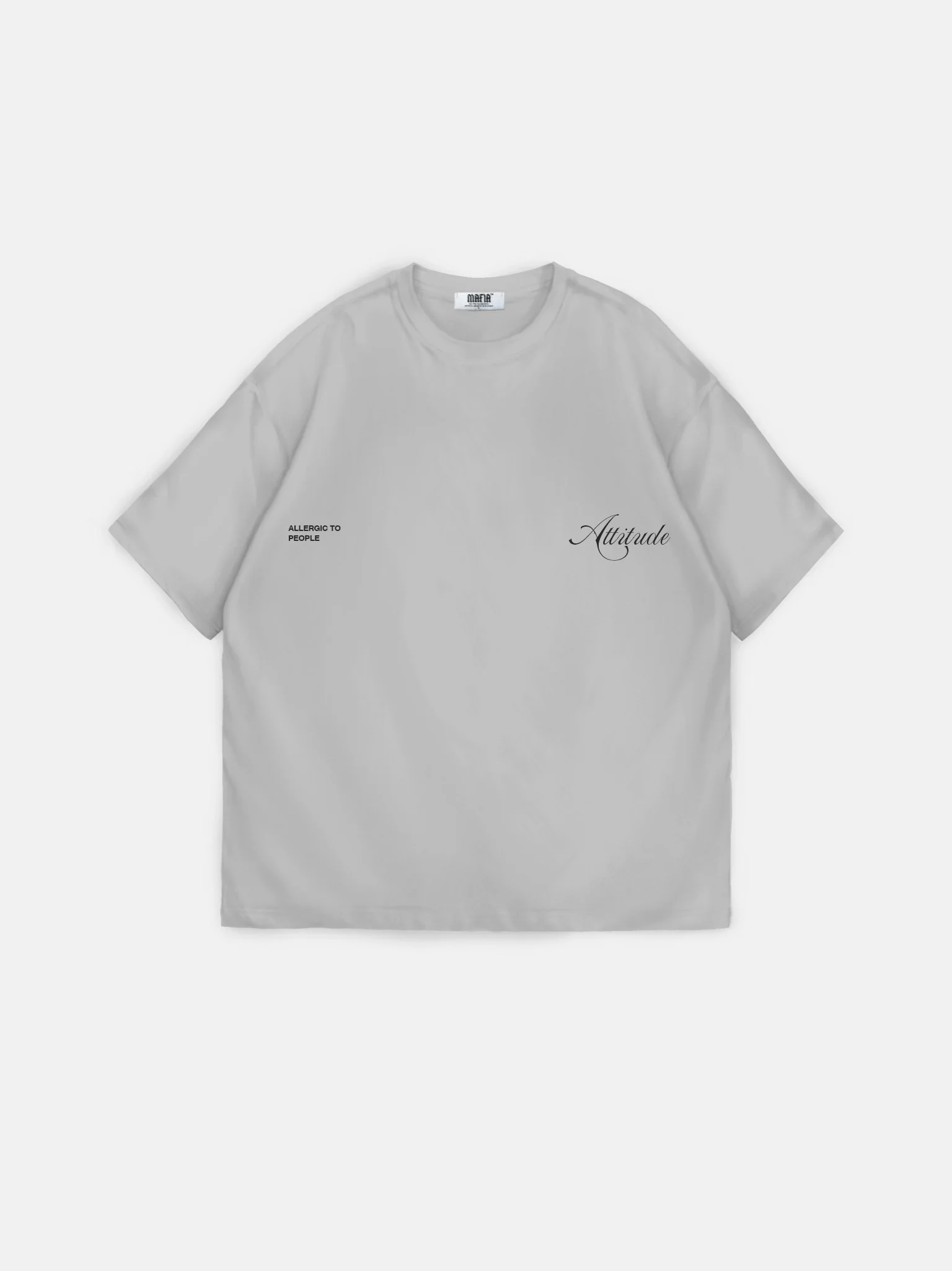 Oversize 'Attitude' T-Shirt - Grey - Image 5