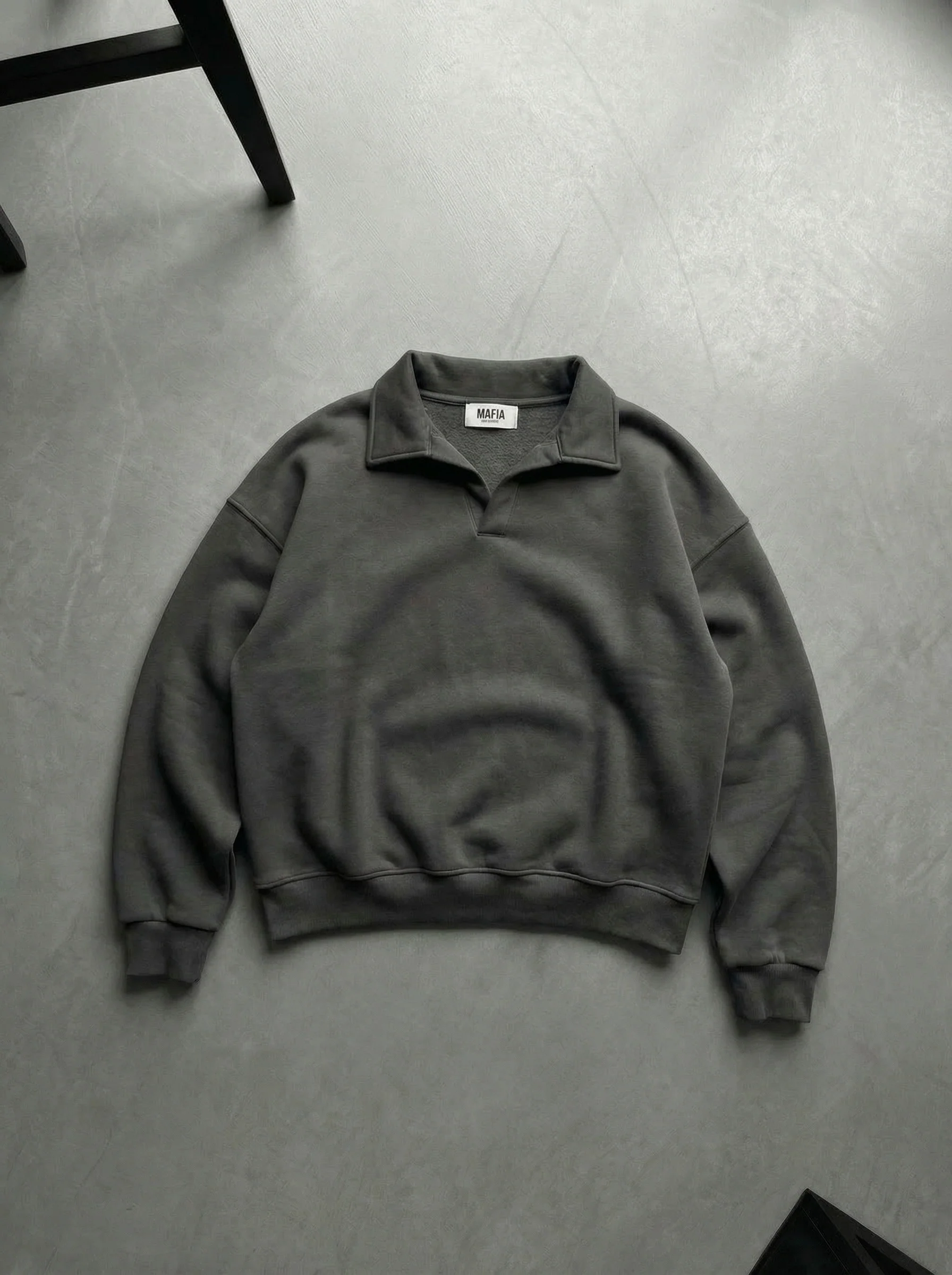 Oversize Basic Polo Sweatshirt - Anthracite