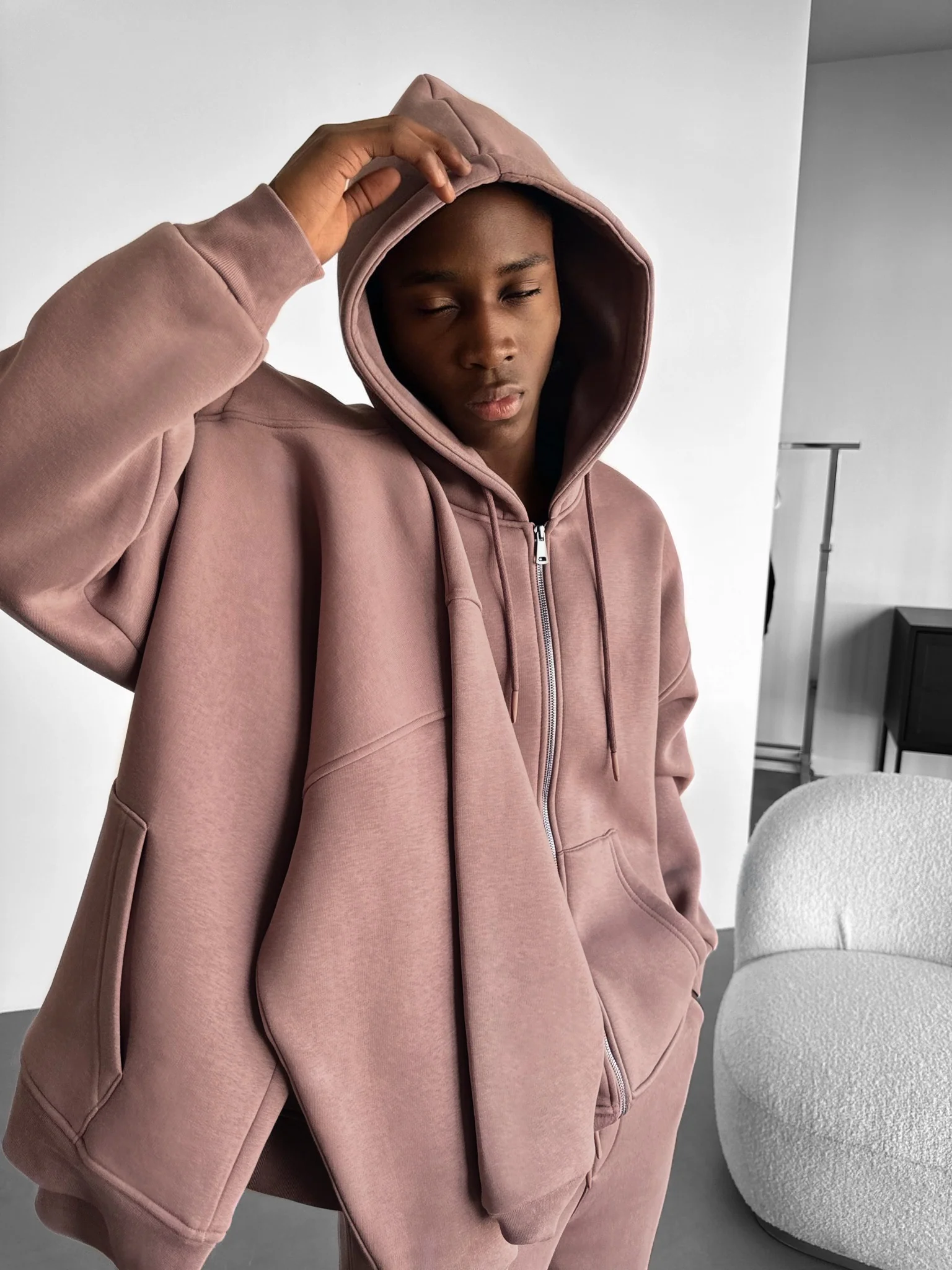Oversize Basic Zipper Hoodie - Antler - Image 3