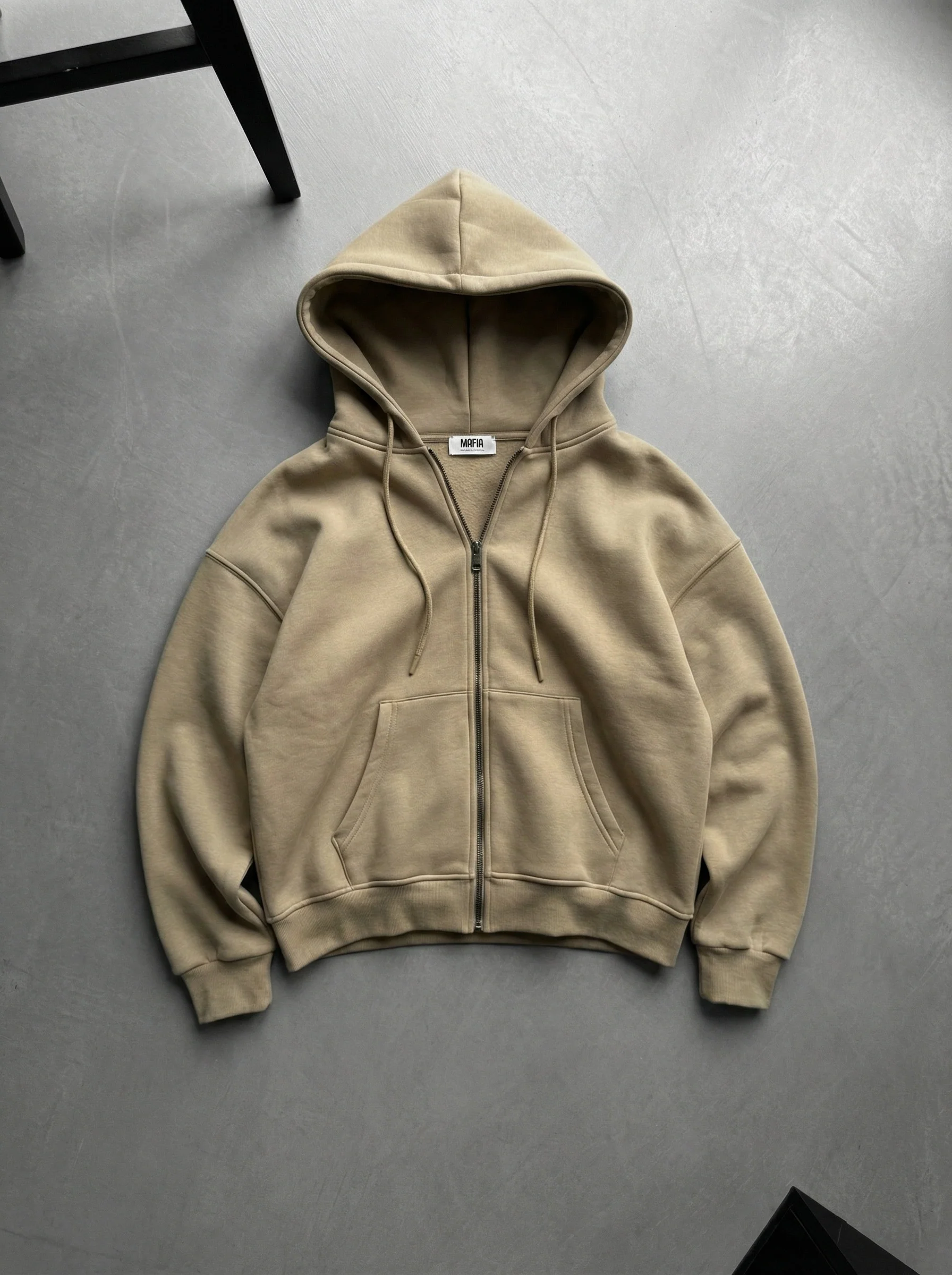 Oversize Basic Zipper Hoodie - Beige