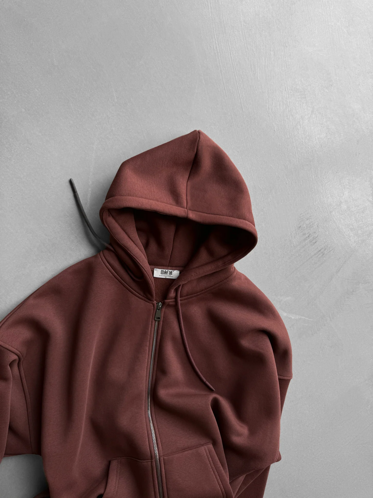 Oversize Basic Zipper Hoodie - Chocolate Brown - Image 3