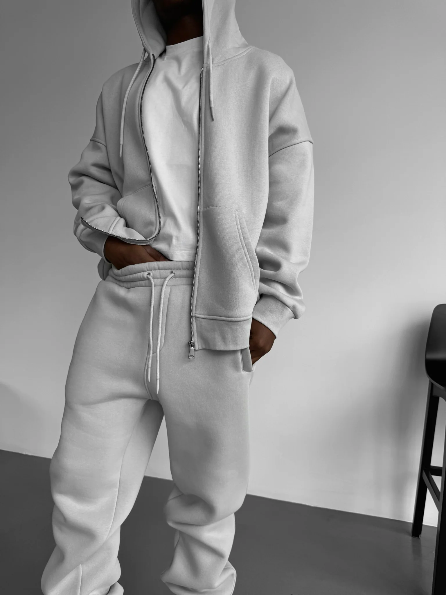 Oversize Basic Zipper Hoodie - Grey - Image 4