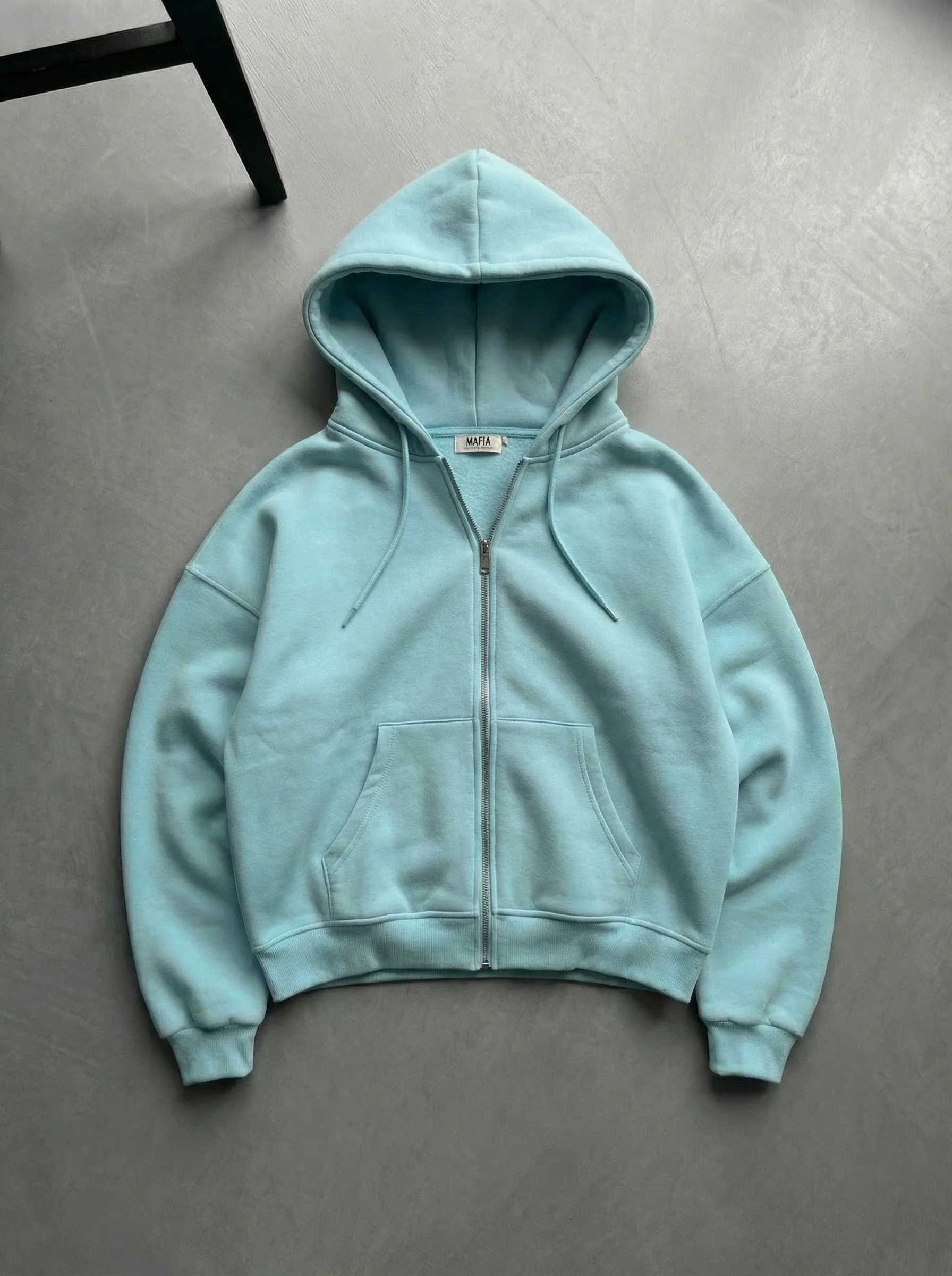 Oversize Basic Zipper Hoodie - Ice Blue