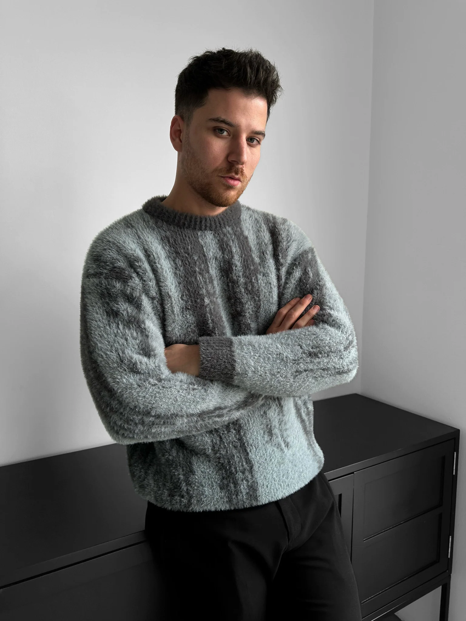 Oversize Brushstroke Effect Knit Pullover - Anthracite