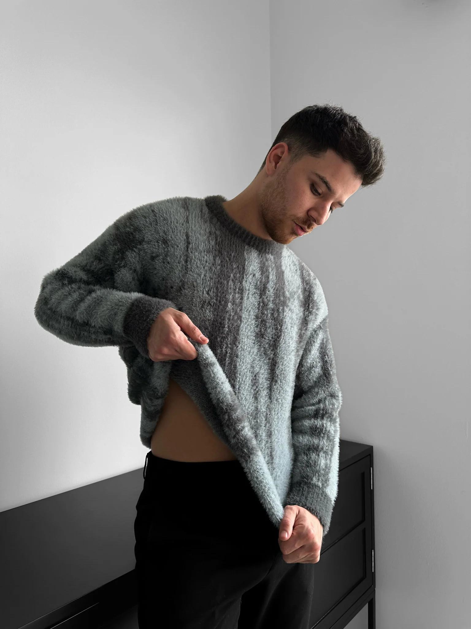 Oversize Brushstroke Effect Knit Pullover - Anthracite - Image 3