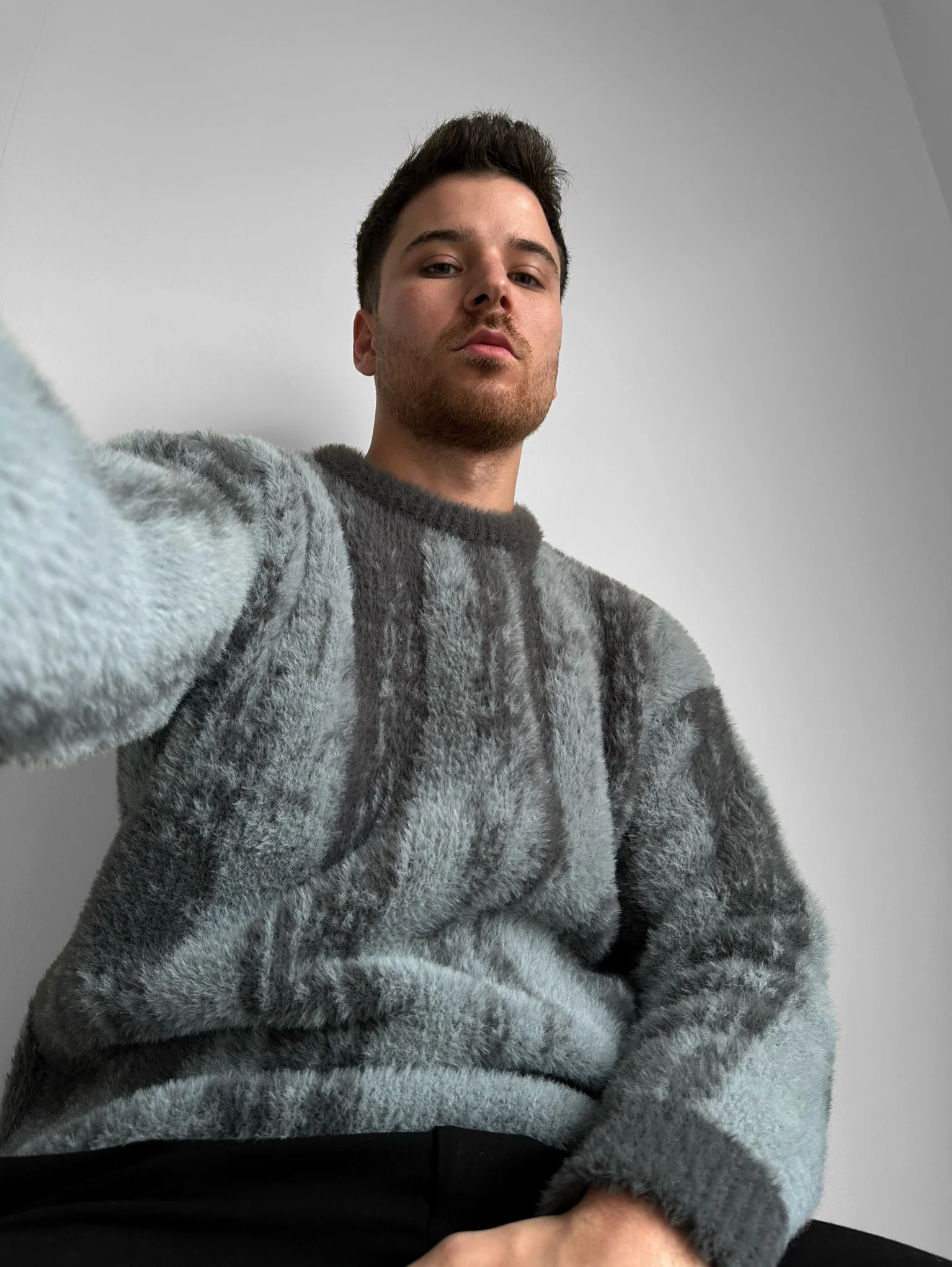 Oversize Brushstroke Effect Knit Pullover - Anthracite - Image 4