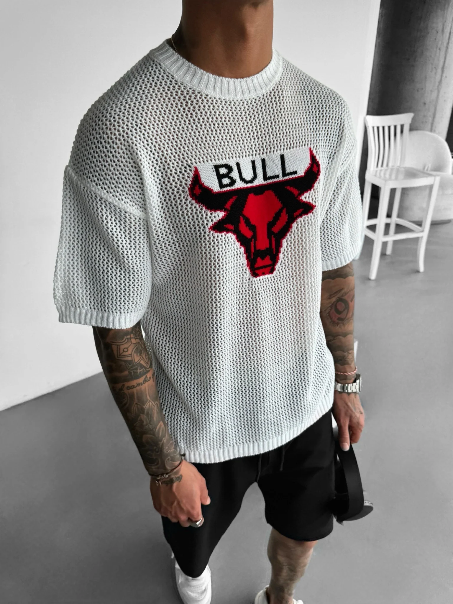 Oversize Bull Knit T-Shirt - White - Image 2