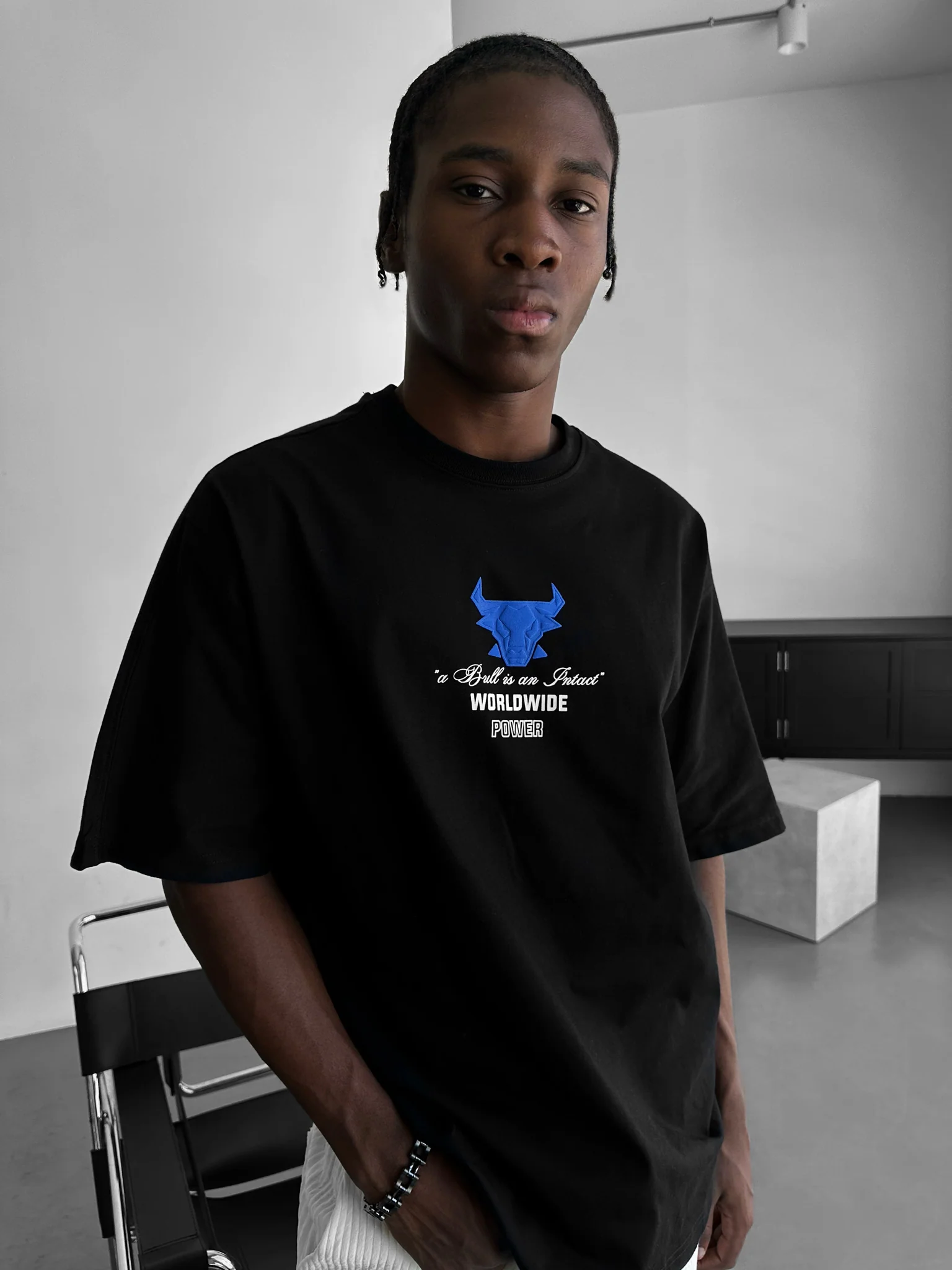 Oversize Bull Worldwide T-shirt - Black and Saks - Image 4