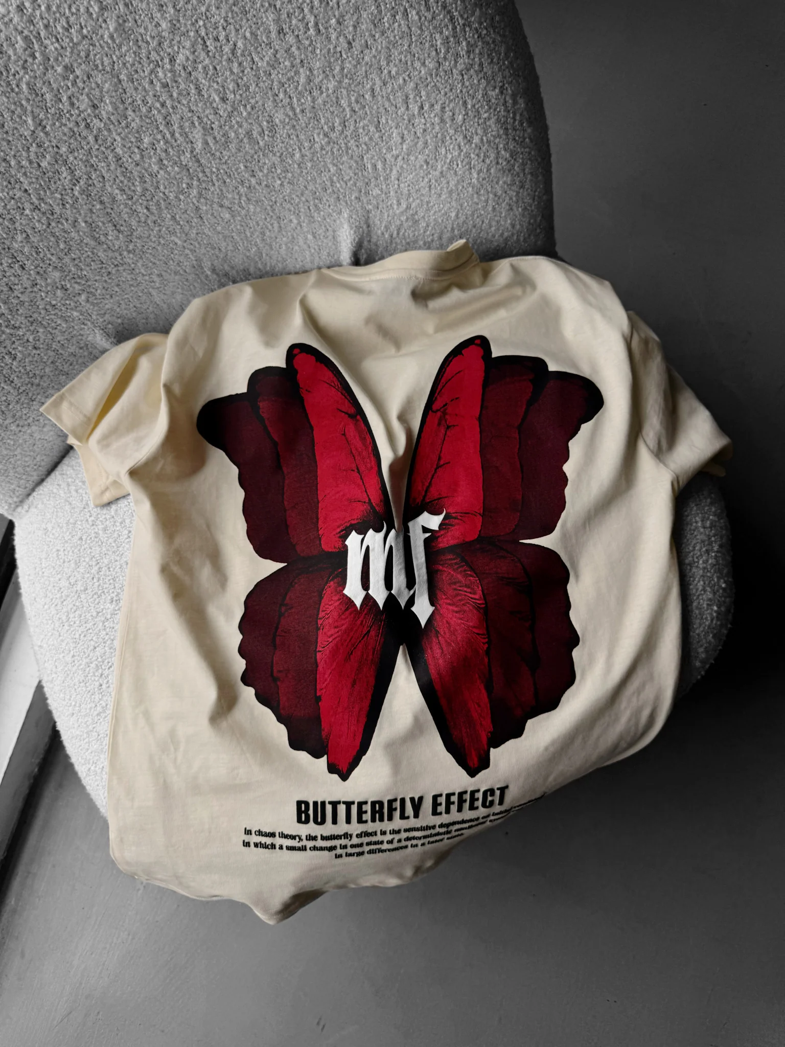 Oversize 'Butterfly Effect' T-Shirt - Antique White