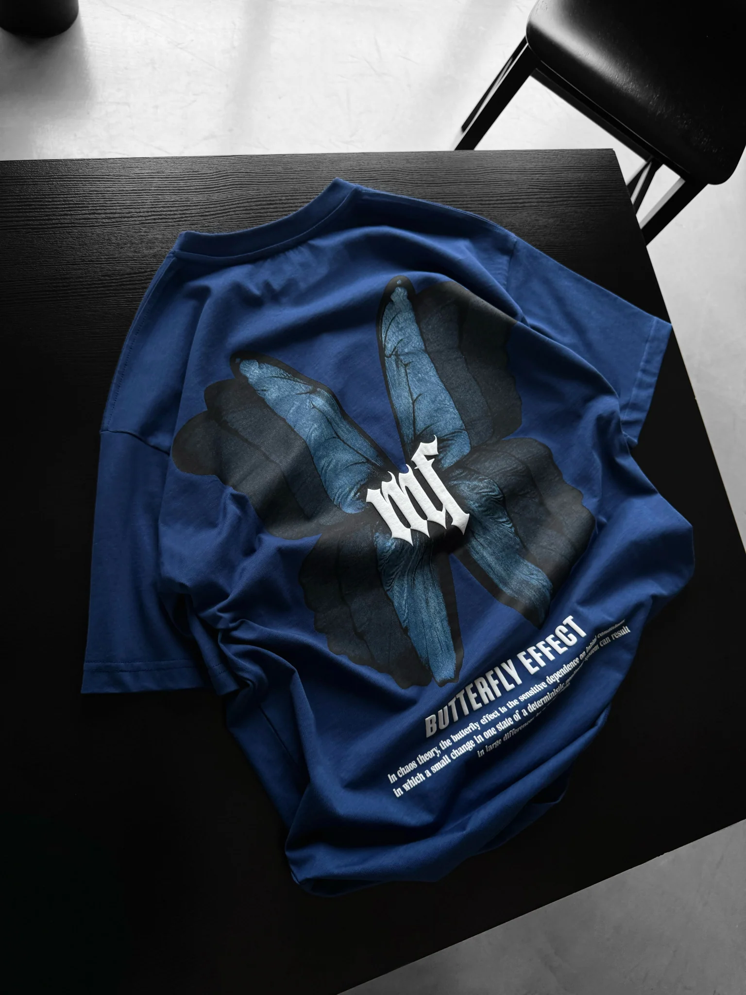 Oversize 'Butterfly Effect' T-Shirt - Navy Peony
