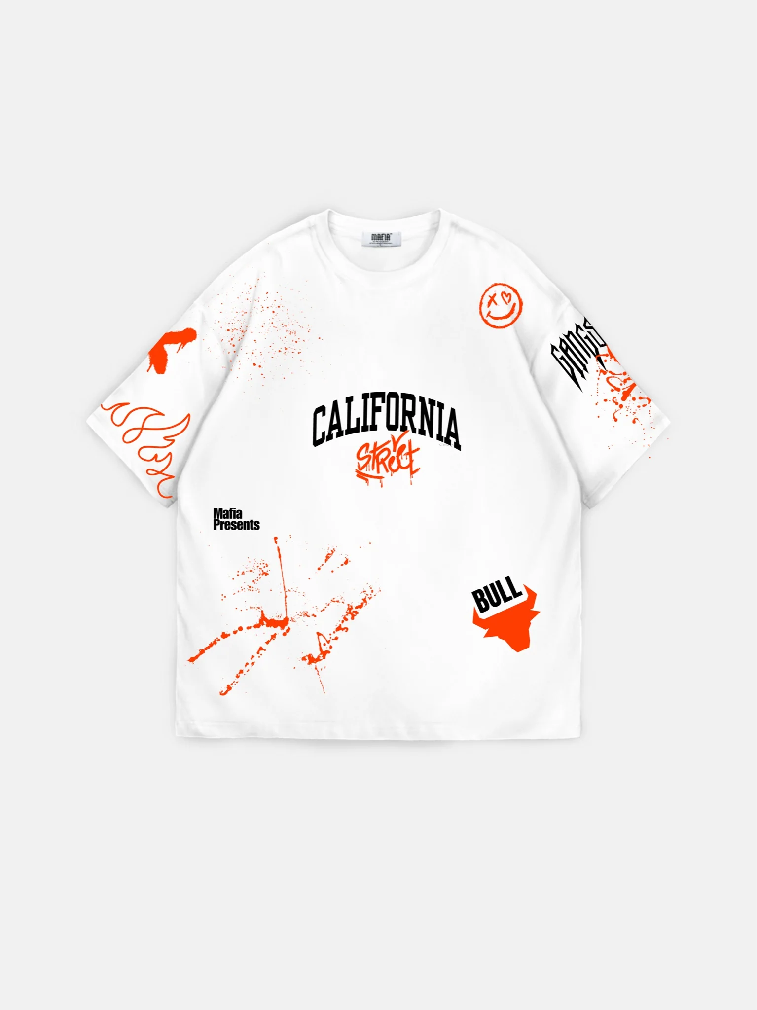Oversize California Graffiti T-Shirt - Ecru and Red - Image 2
